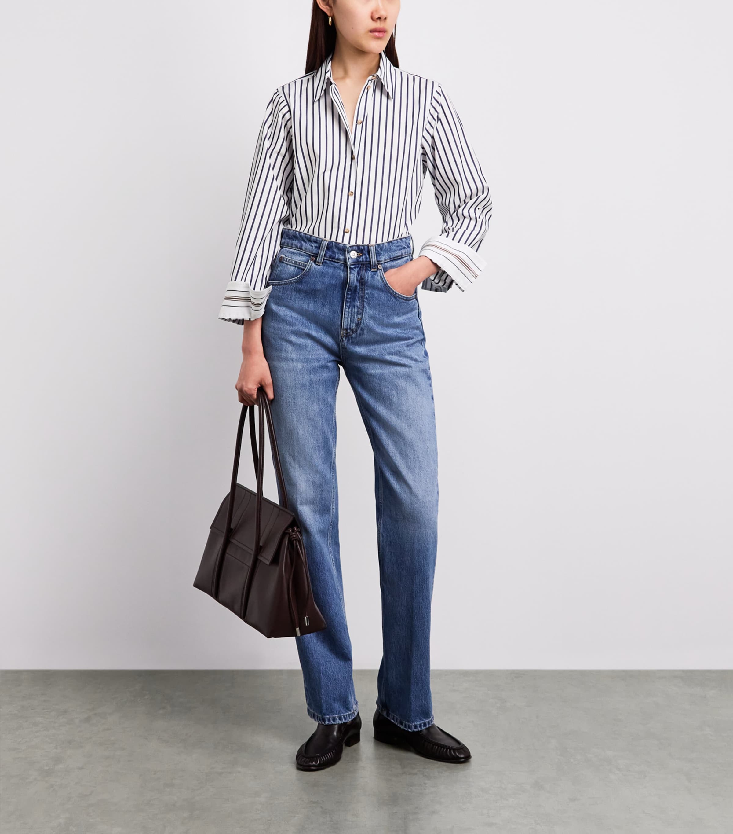 ME+EM Womens Relaxed Stripe Forever Shirt Soft White/navy Image 2