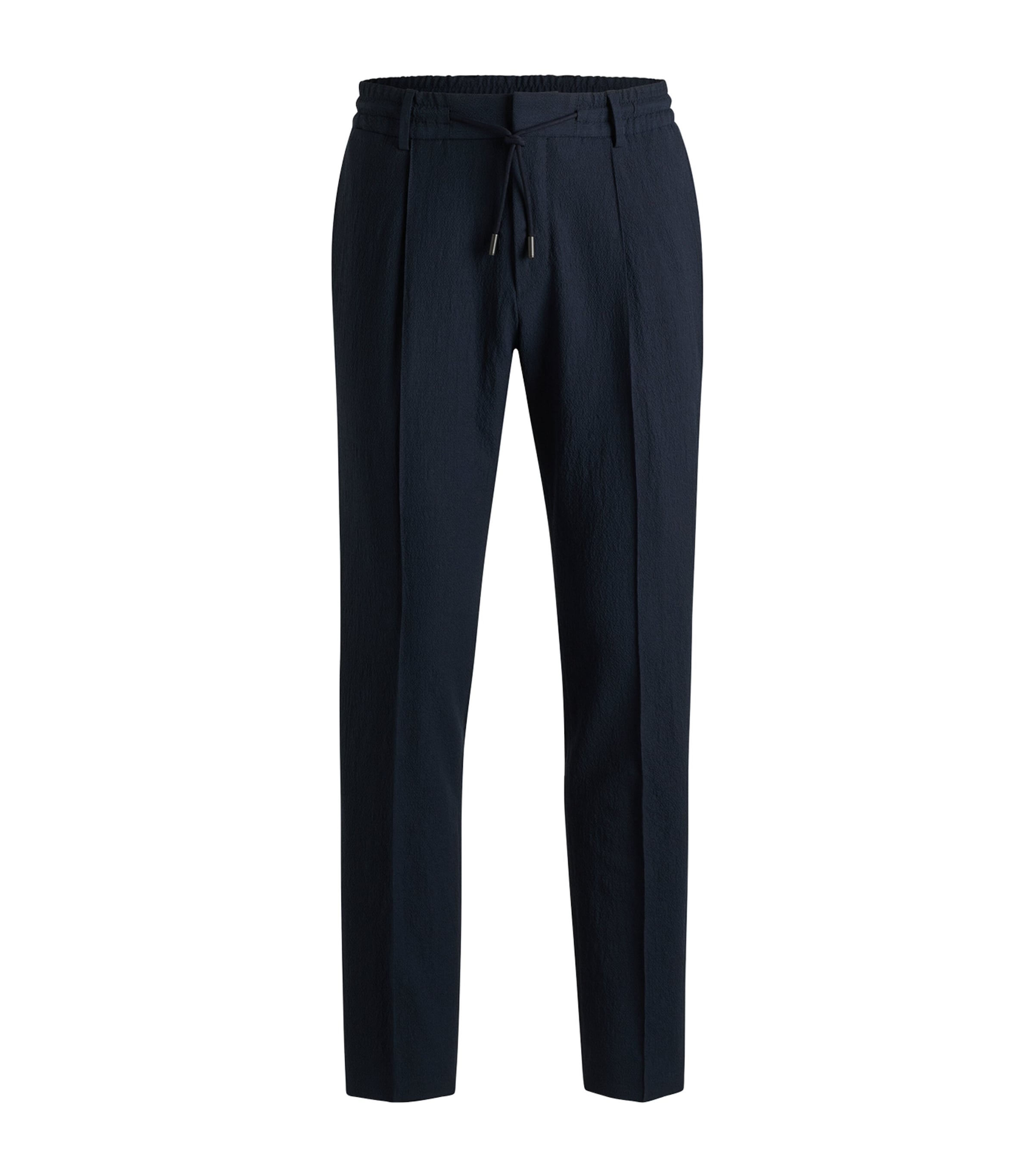 Hugo Boss Wool-blend Seersucker Drawstring Tailored Trousers In Blue