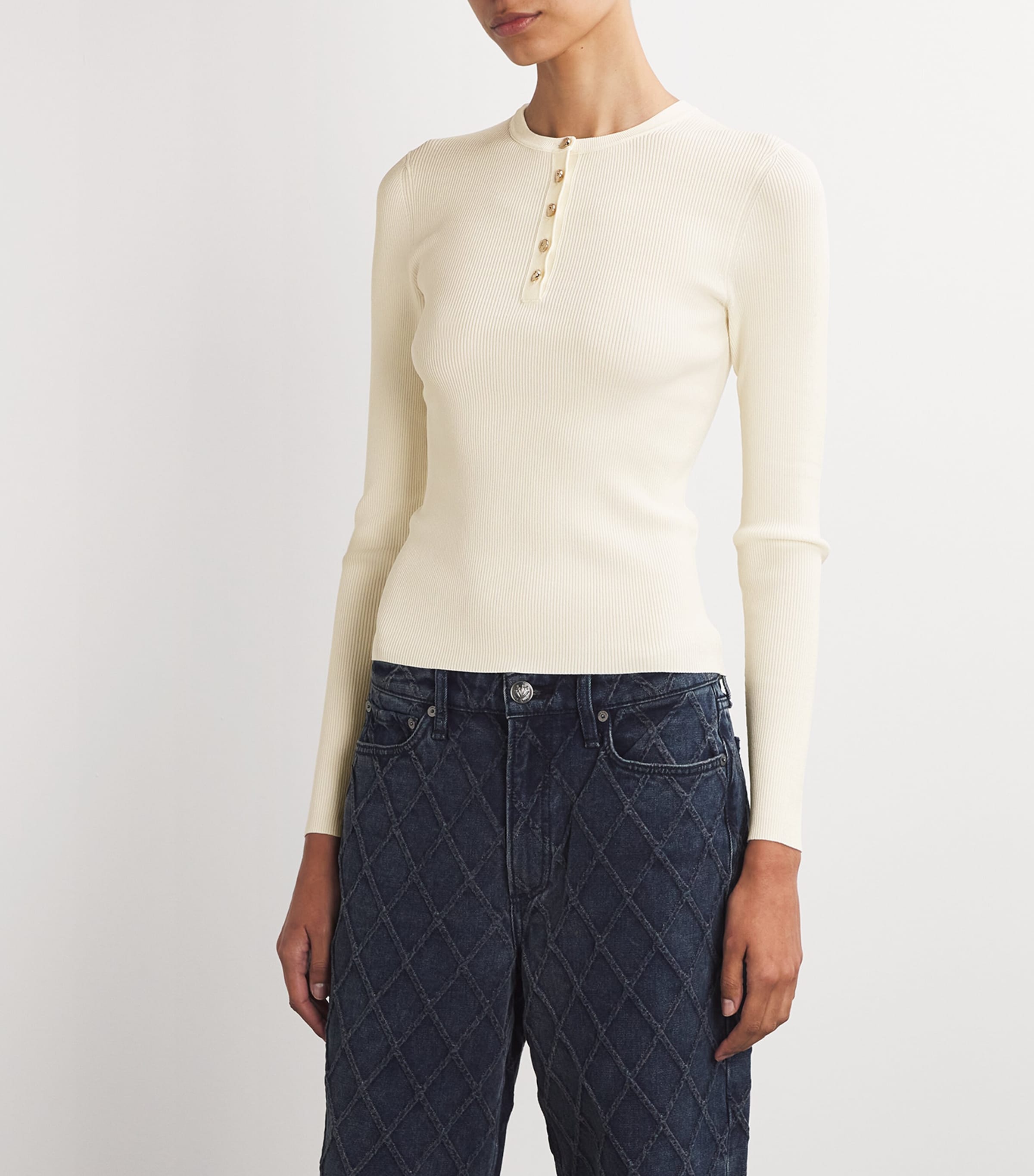 Long-Sleeve Henley T-Shirt 104 NEW IVORY Image 3