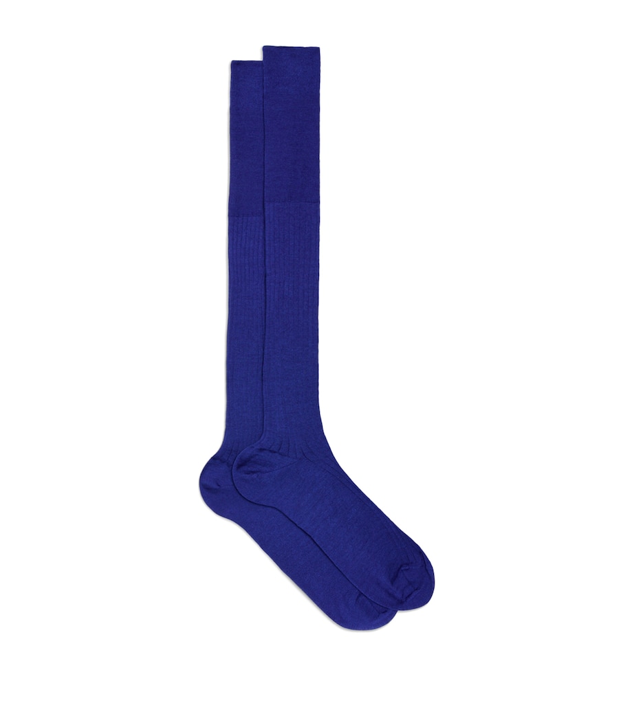 Dunhill Mens Cashmere-Mulberry Silk Ribbed Socks Blue Image 1