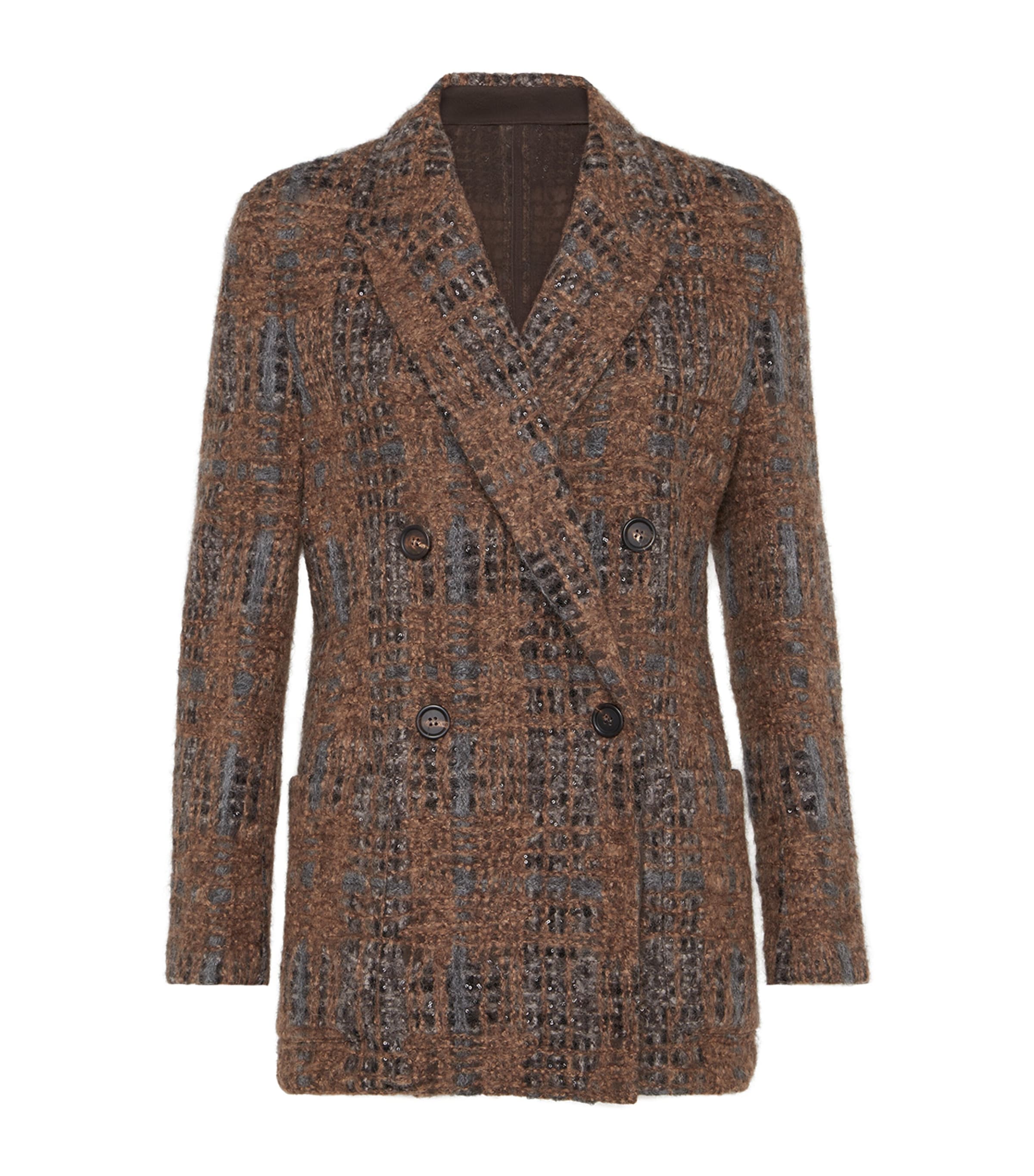 Brunello Cucinelli Blazer With Prince Of Wales Embroidery In Brown