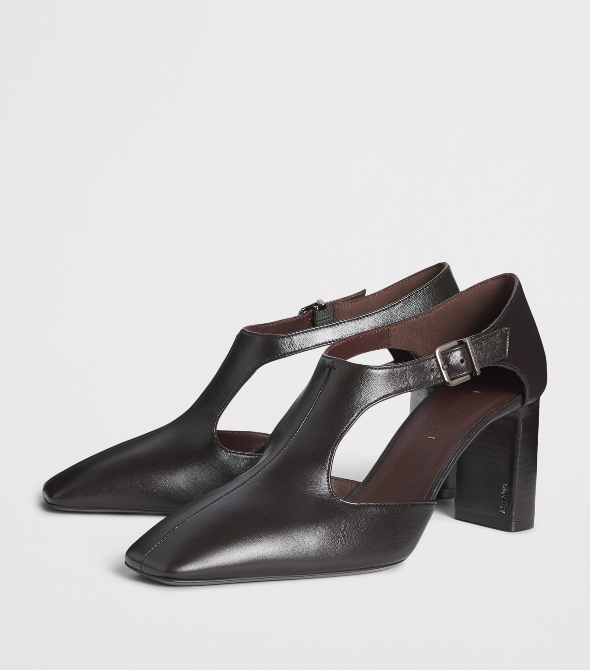 Max Mara Nappa Leather Cut-Out Pumps 75 Dark Brown Image 3