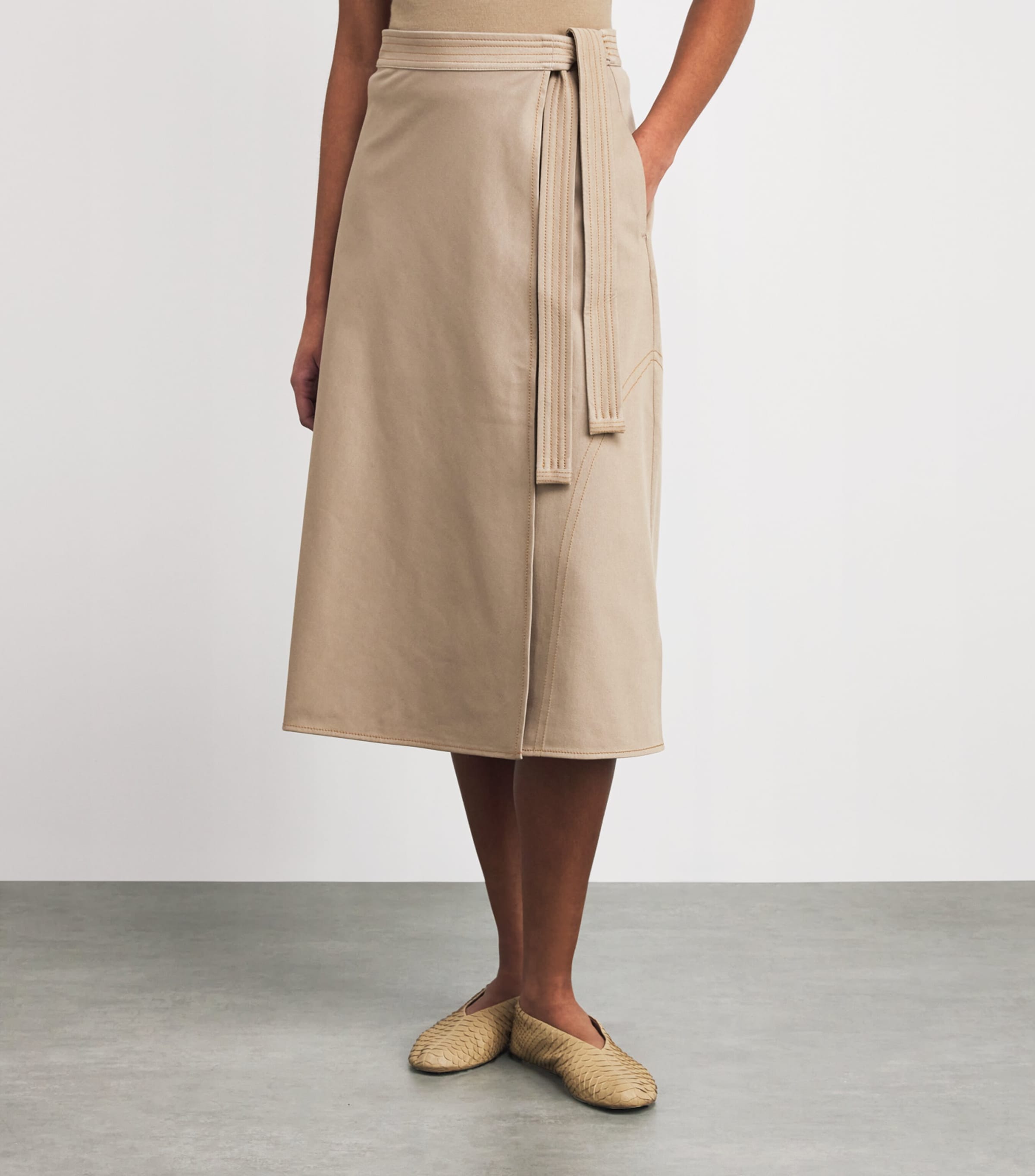 Jersey Wrap Midi Skirt 001 BEIGE Image 5