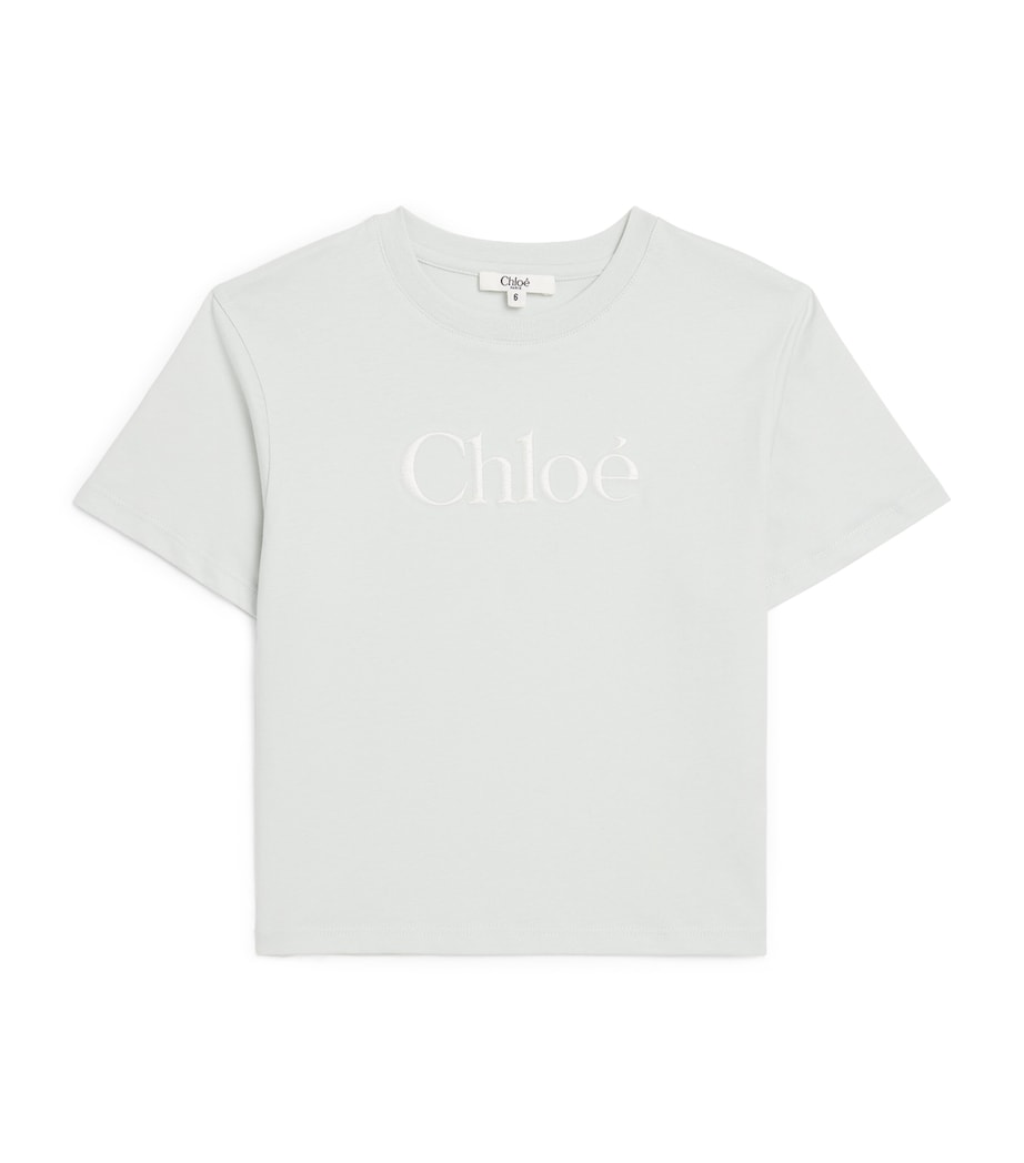 Chloé Kids Cotton Embroidered Logo T-Shirt (4-14 Years) Milky Green Image 1