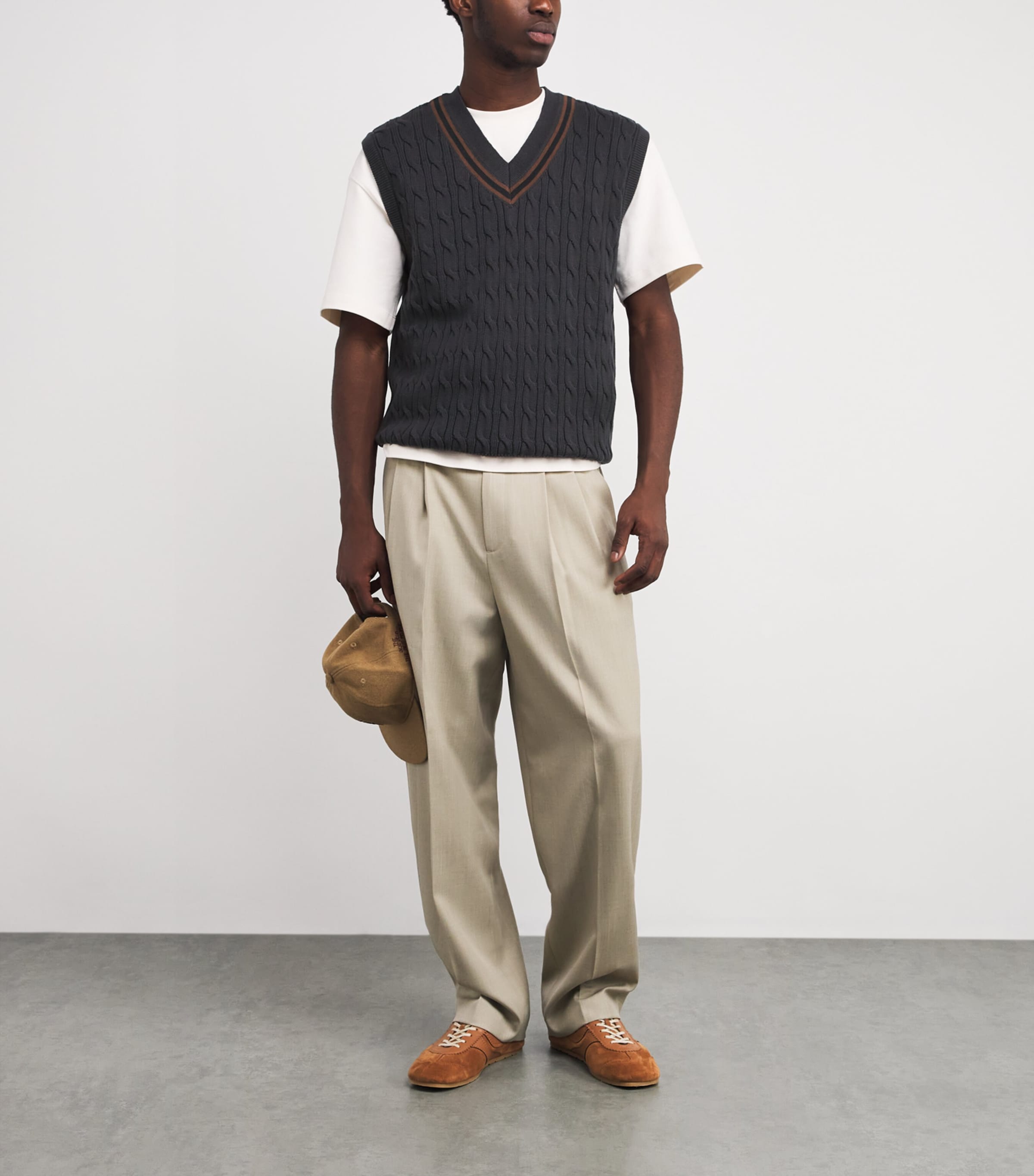 Cotton Cable-Knit Sweater Vest DKGRY Image 2