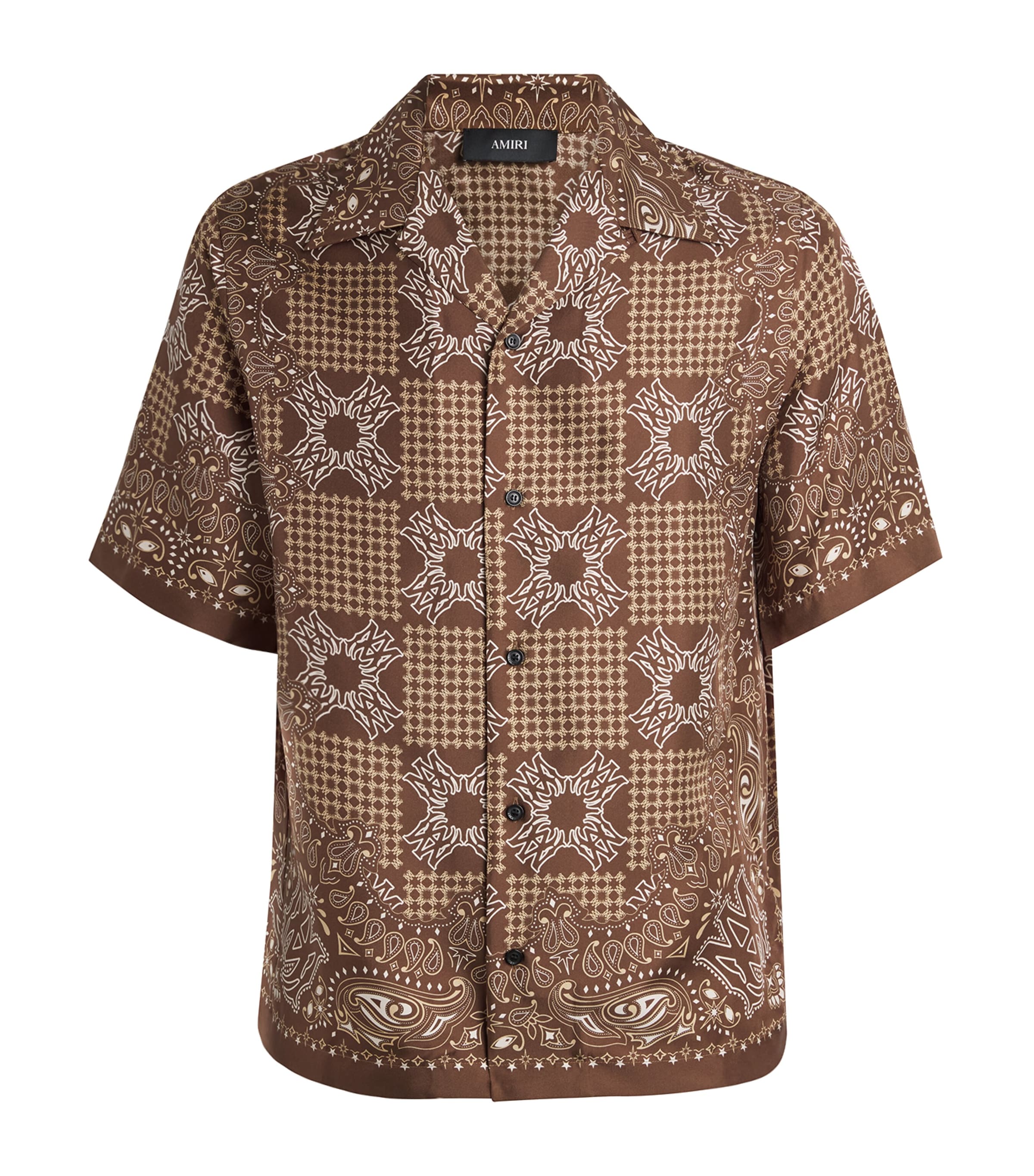 AMIRI Brown Silk MA Check Short-Sleeve Shirt | Harrods US