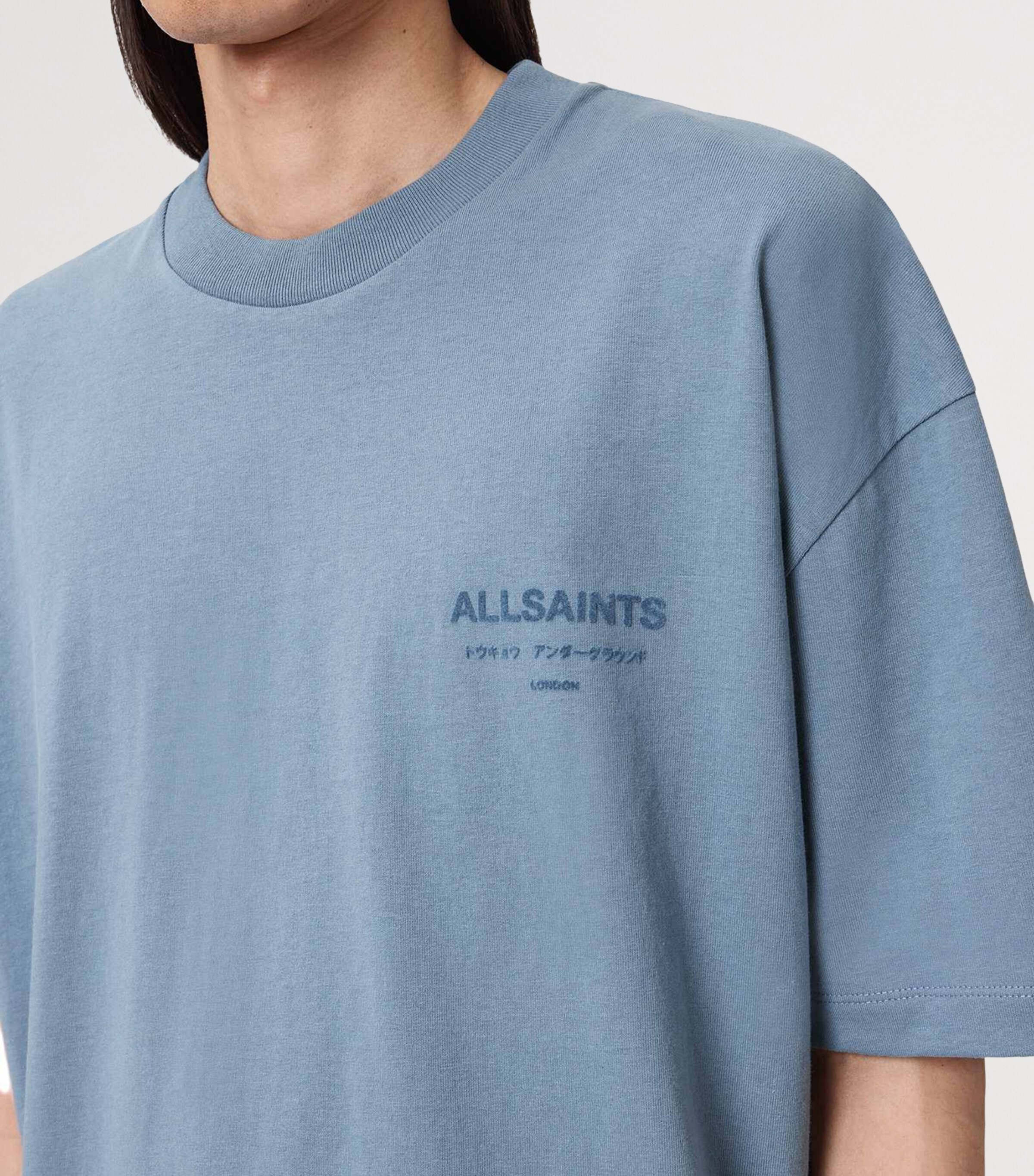 AllSaints Mens Organic Cotton Xander T-Shirt Coastline Blue Image 6