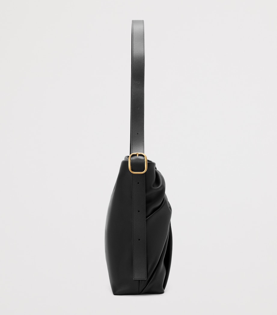 Leather Draped Tote Bag BLACK Image 3