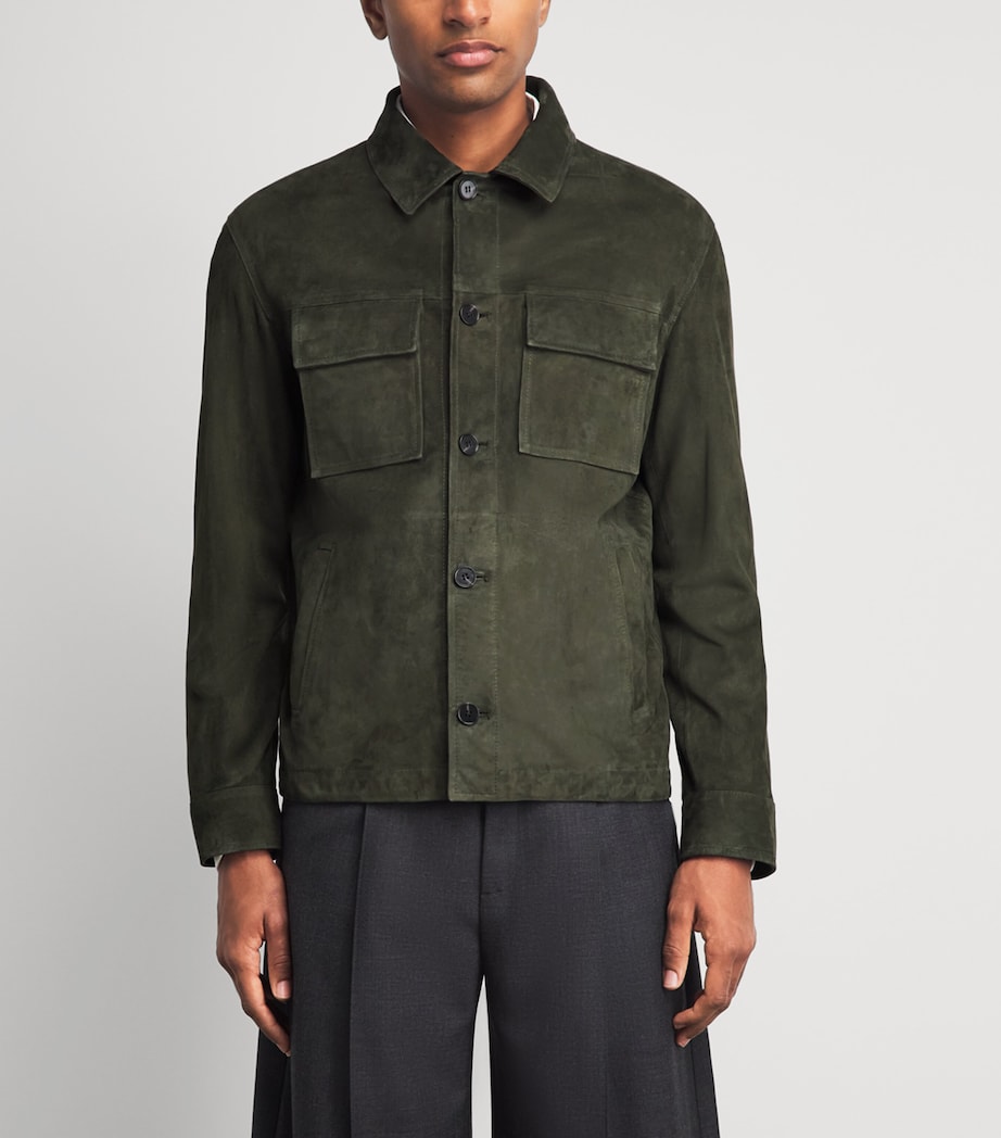 Arma Mens Lamb Suede Mex Overshirt Dark Green Image 4