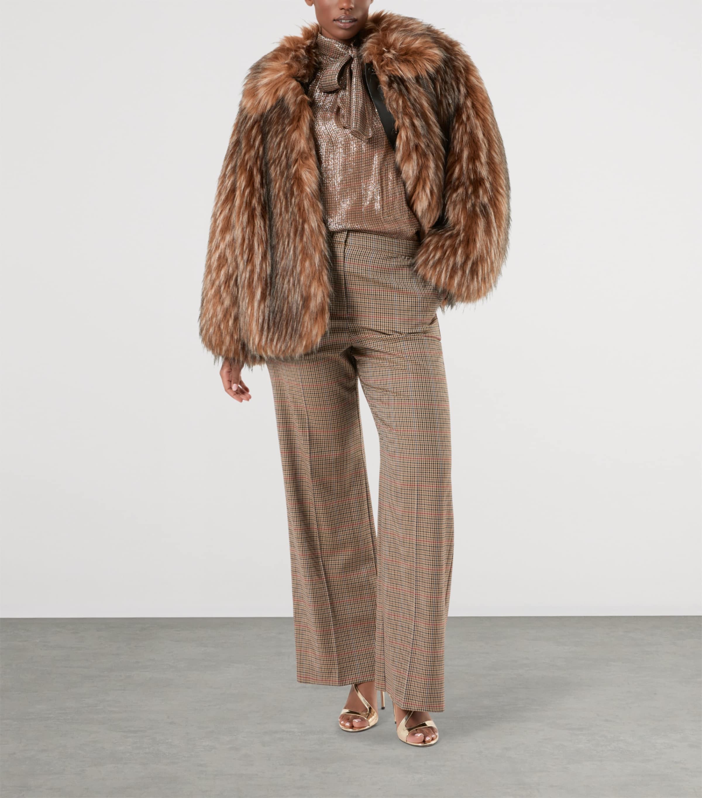 Marina Rinaldi Womens Faux Fur Belted Coat Camel Image 2