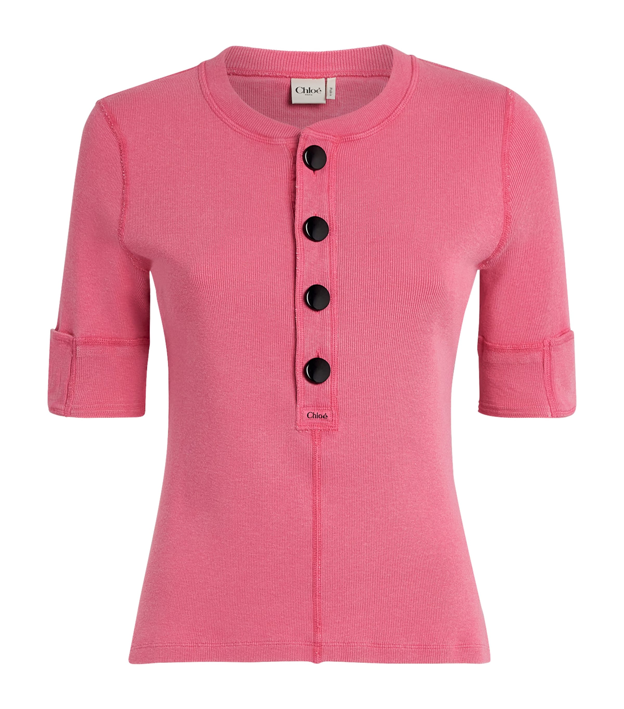 Chloé Womens Cotton Jersey Henley T-Shirt Rosy Jersey Image 1