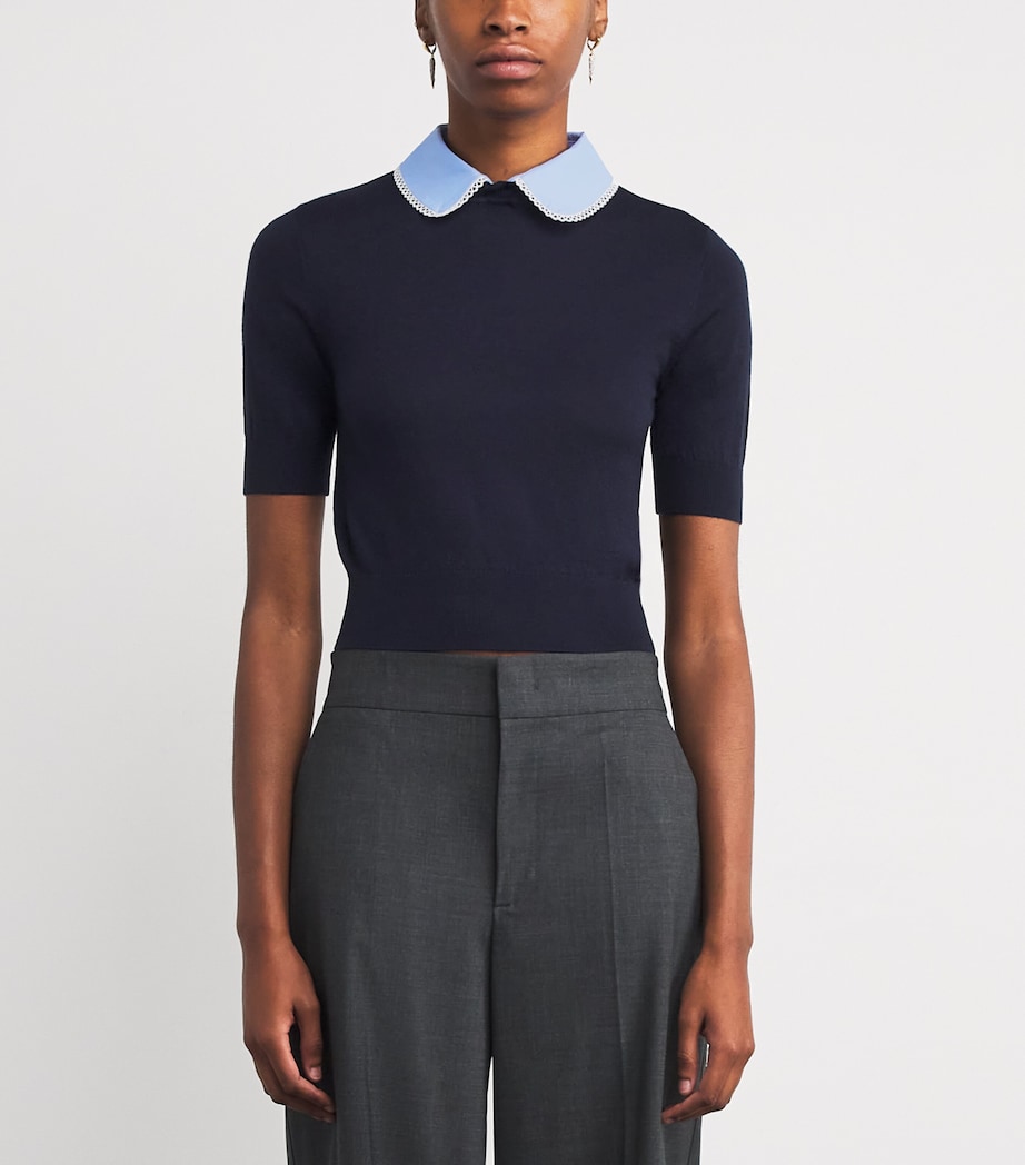 Wool-Blend Lace Collar Sweater NAVY Image 3