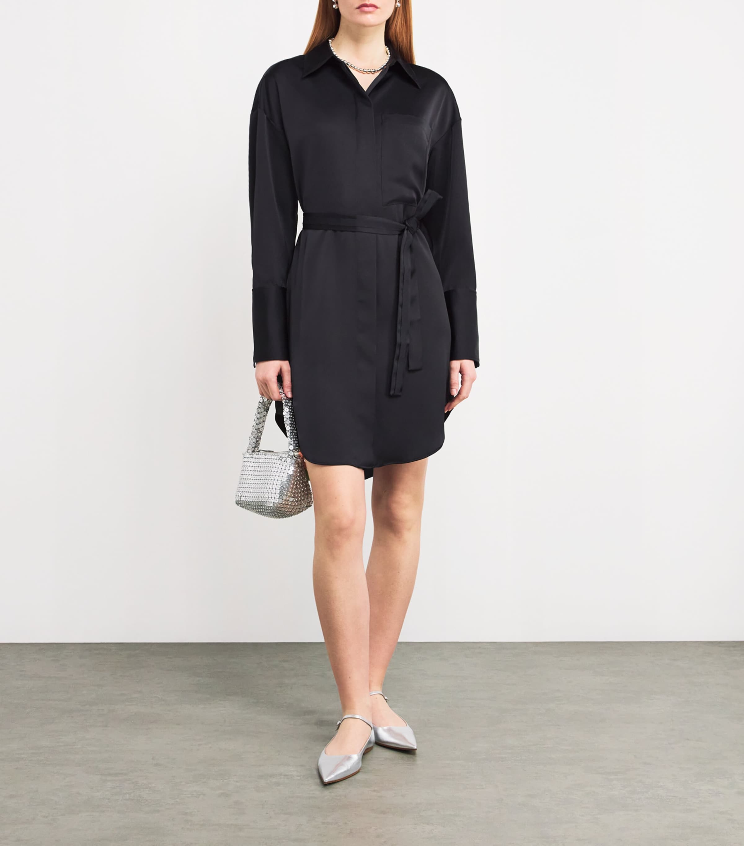 MAX&Co. Womens Satin Shirt Mini Dress Black Image 2