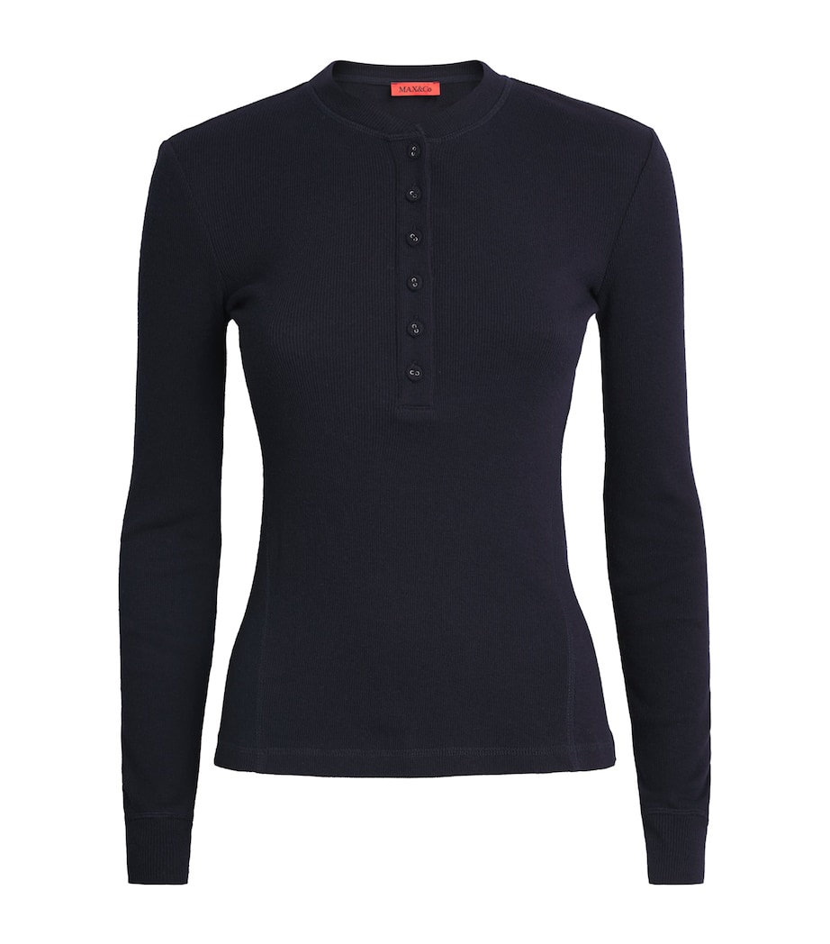 Long-Sleeve Henley Top NAVY Image 1