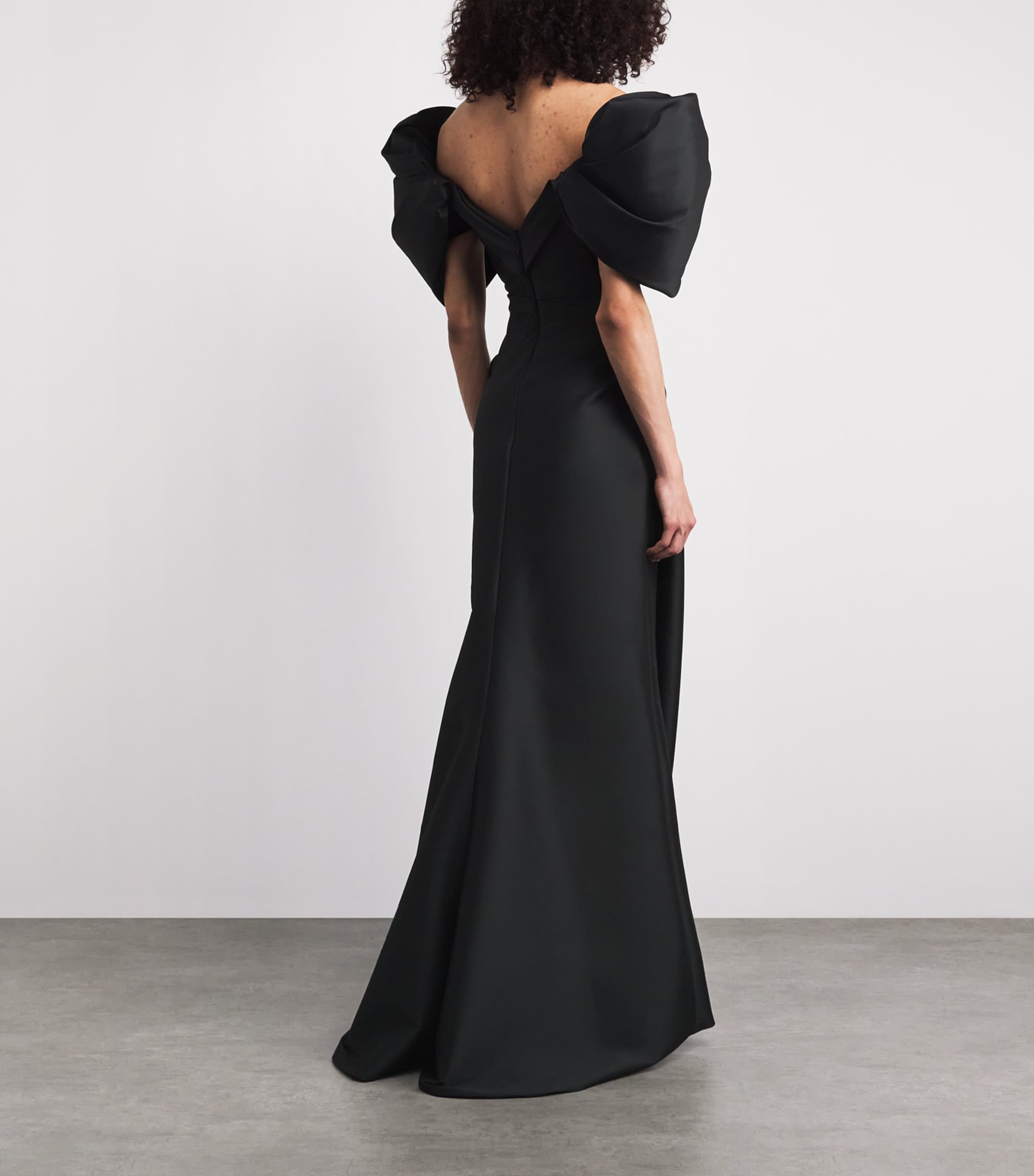 Monique Lhuillier Womens Taffeta Off-The-Shoulder Gown Noir Image 4