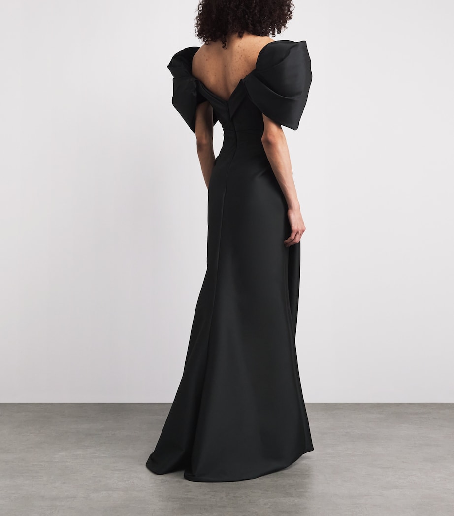 Monique Lhuillier Womens Taffeta Off-The-Shoulder Gown Noir Image 4