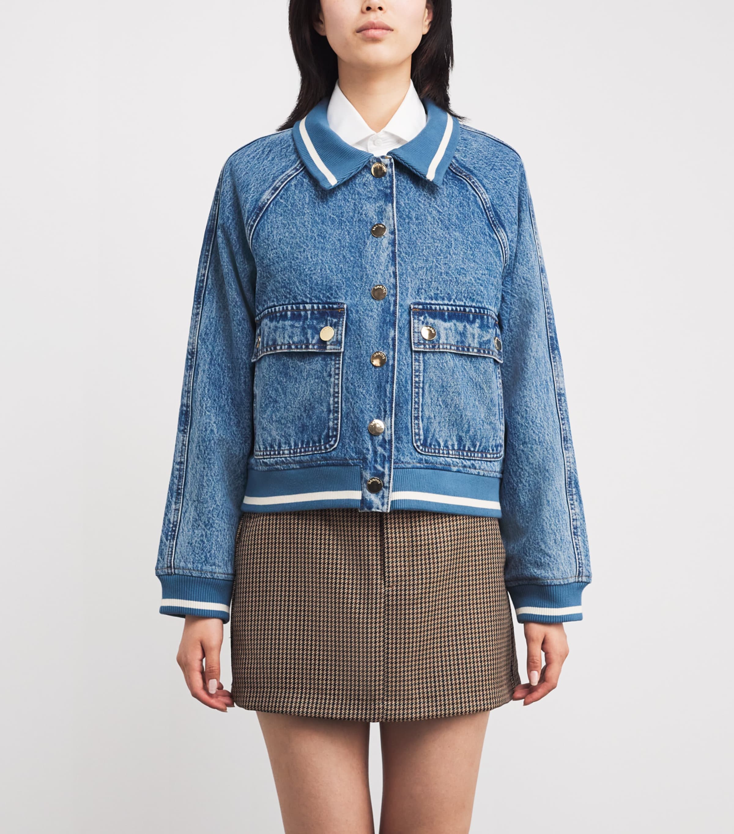 Rib-Trim Denim Jacket BLUE JEAN Image 3