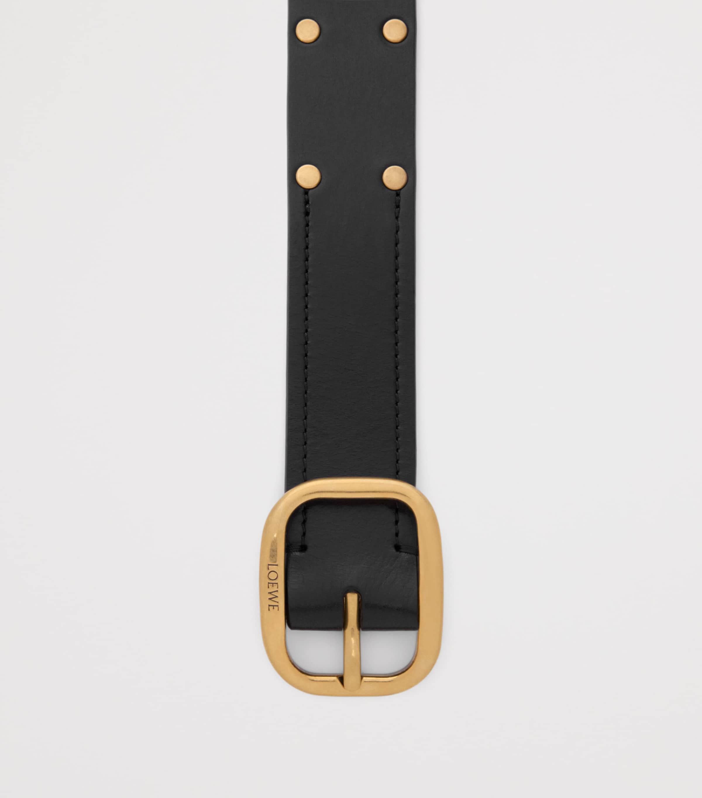 Leather Studded Rounded-Rectangle Belt BLACK/GOLD Image 2