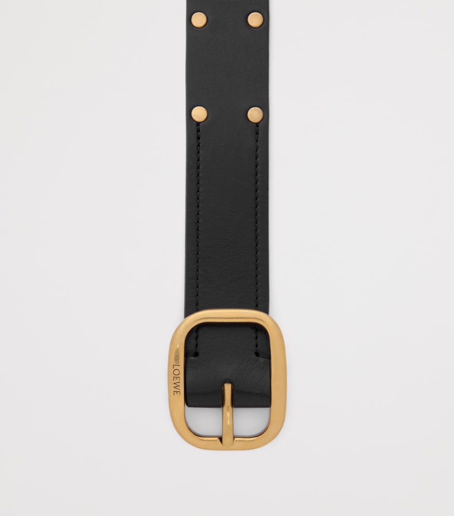 Leather Studded Rounded-Rectangle Belt BLACK/GOLD Image 2