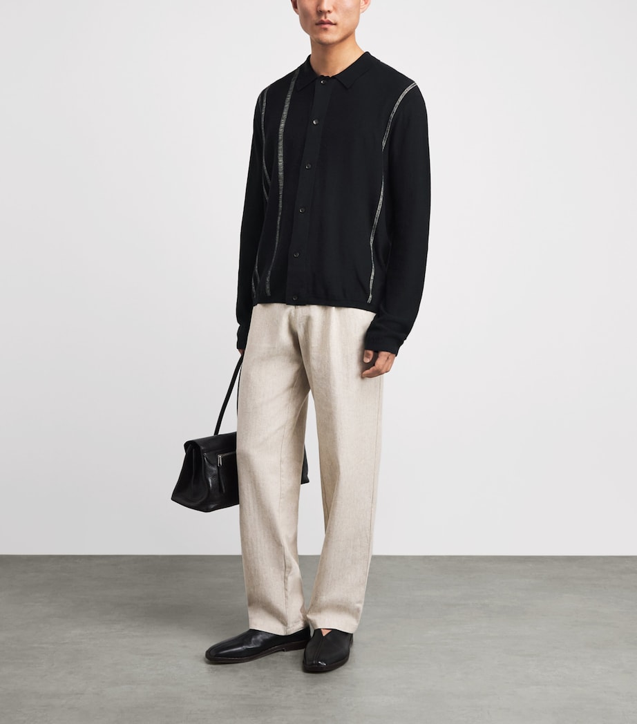 COMMAS Mens Cotton-Cashmere Stripe Cardigan Black Image 2