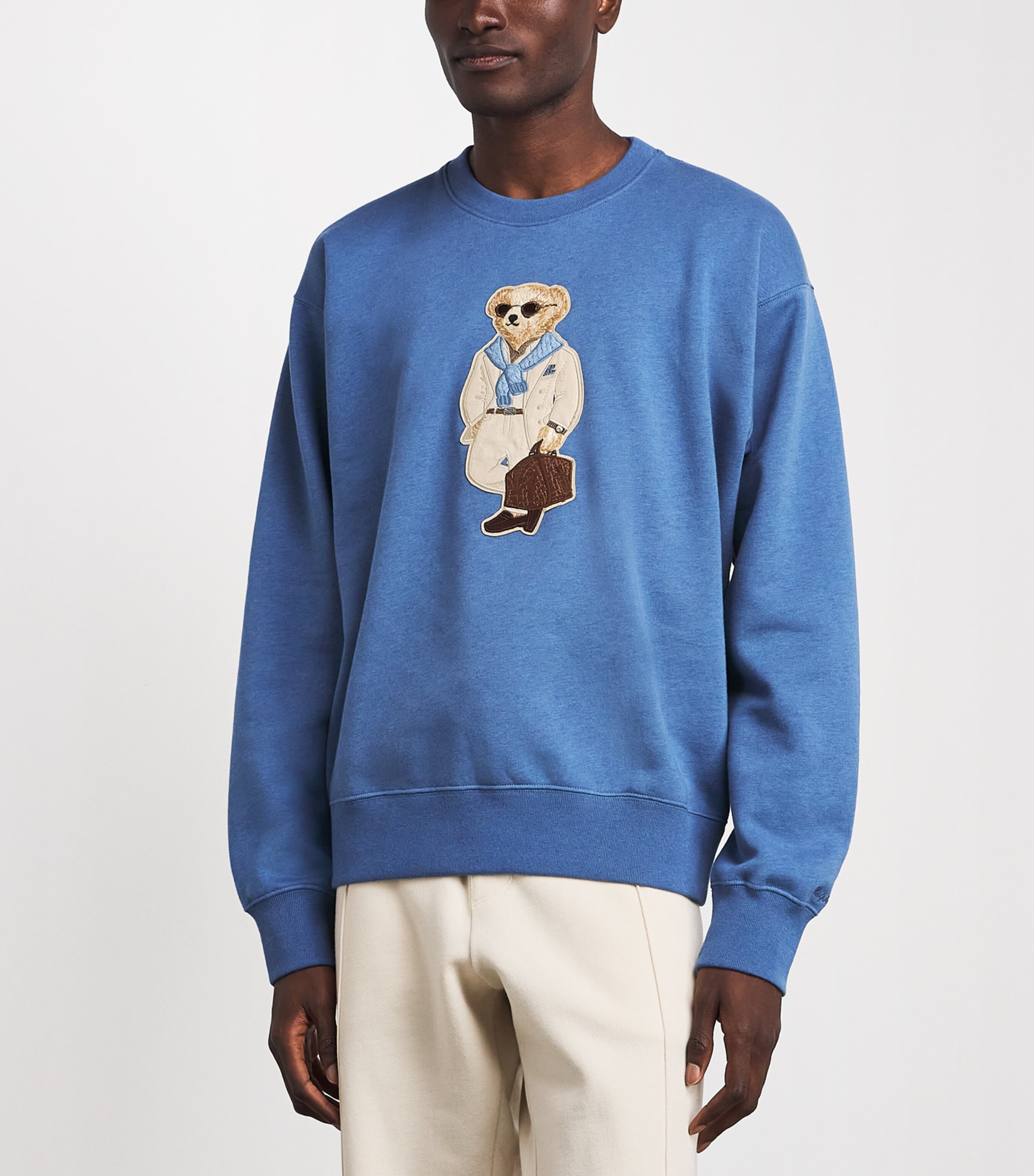 Ralph Lauren Purple Label Mens Cotton-Cashmere Polo Bear Sweatshirt Blue Horizon Image 4