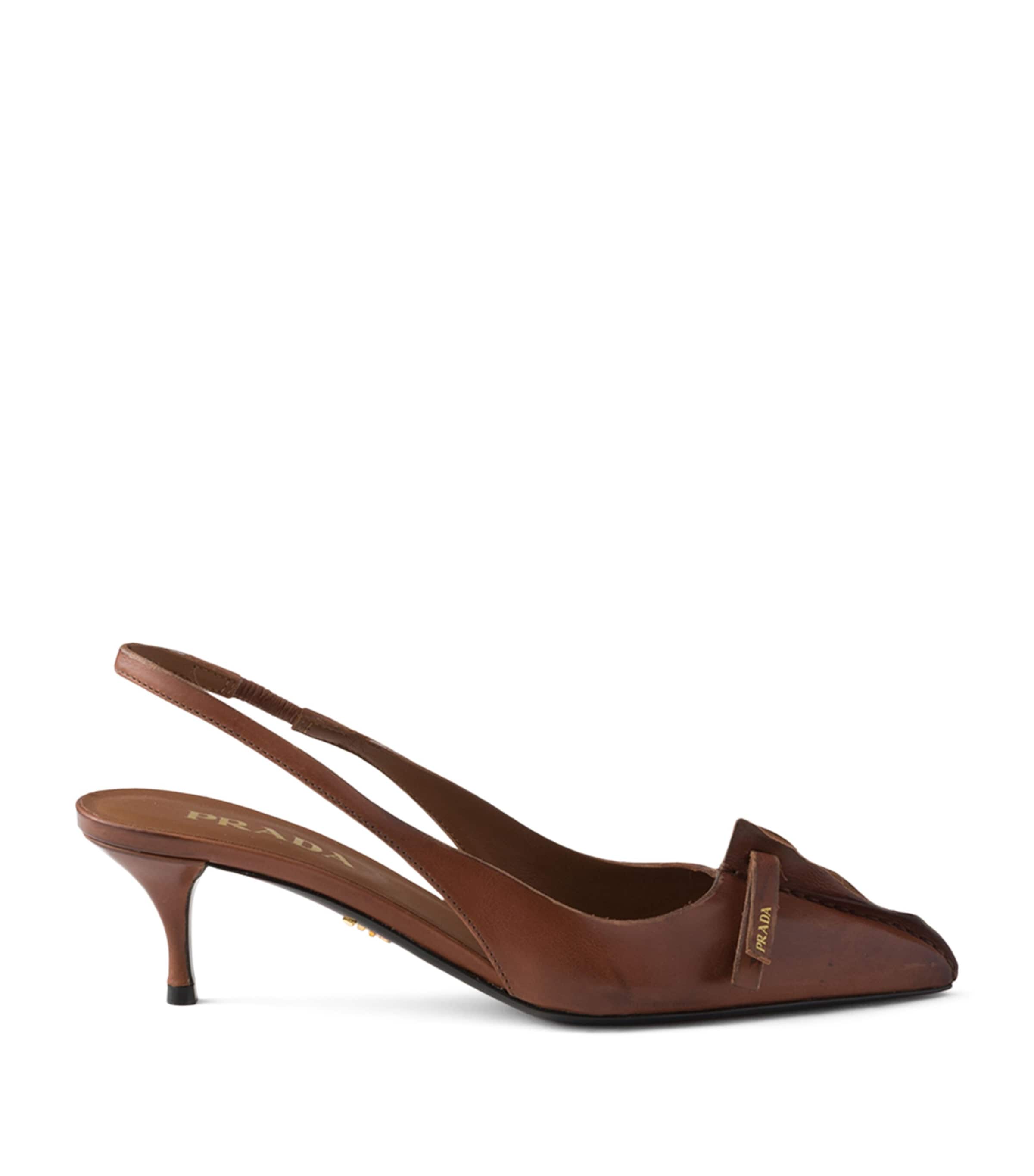 Prada Leather Bow-Detail Slingback Pumps 55 Brown Image 1