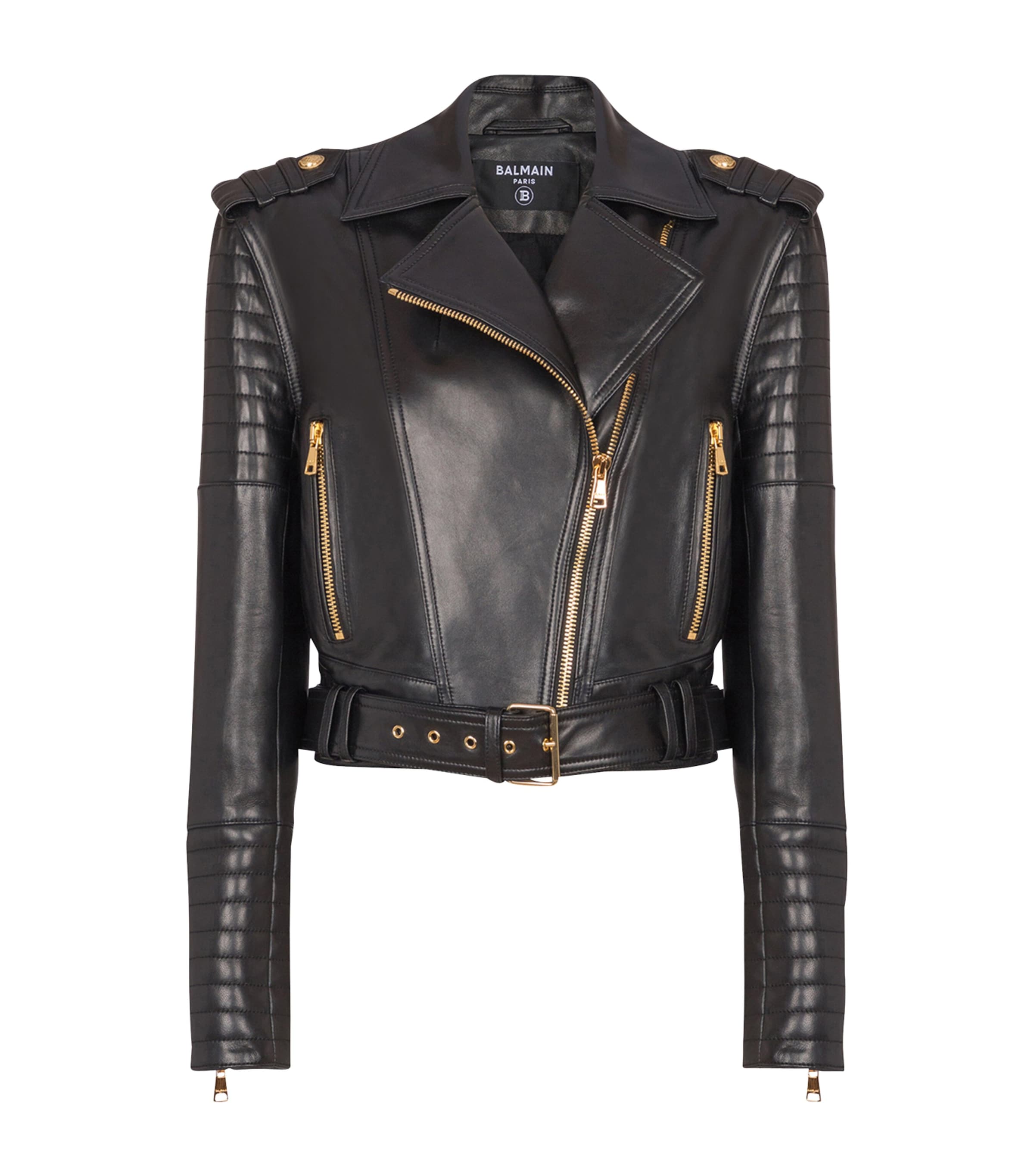 Balmain Leather Biker Jacket In Black