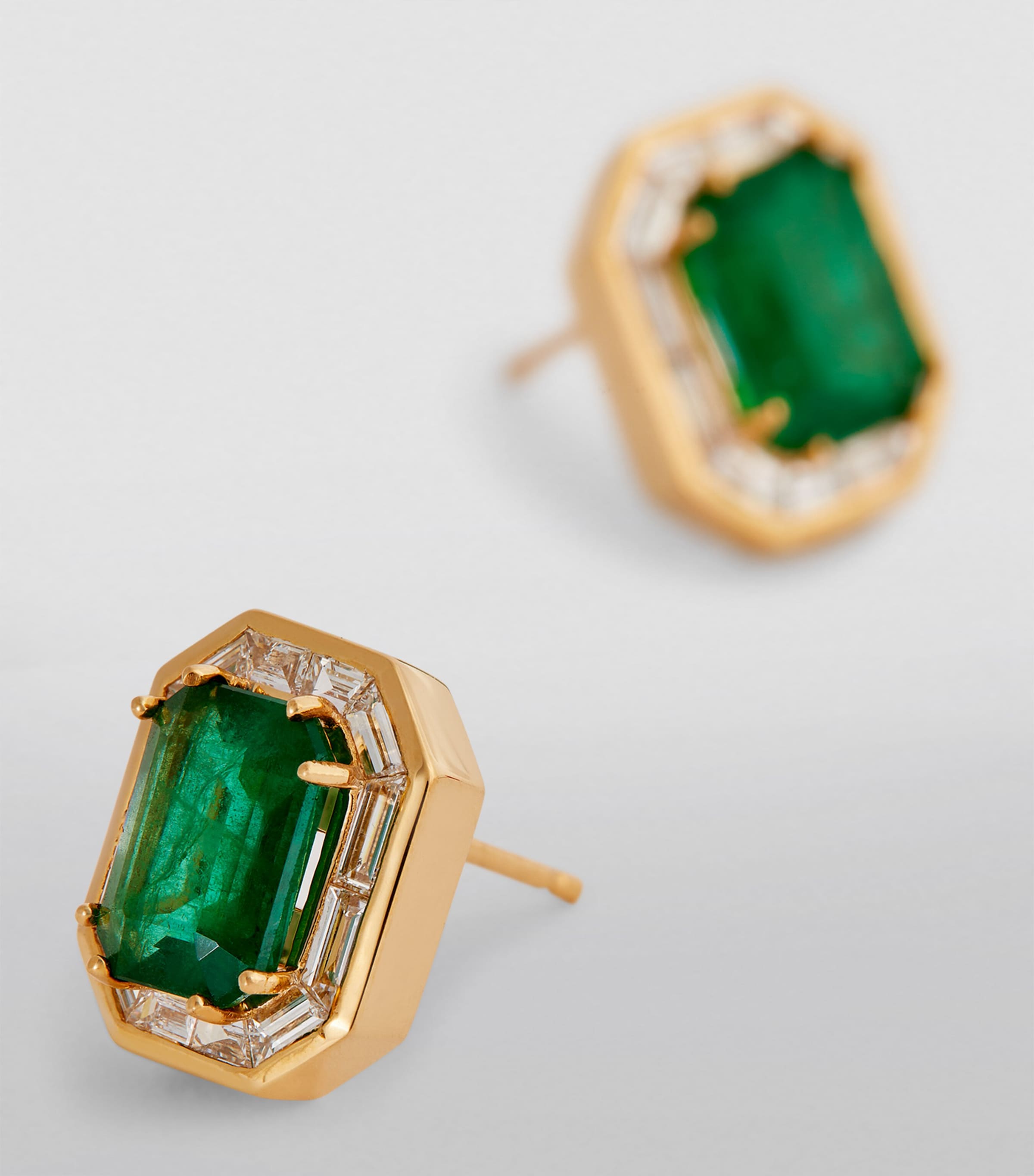 Yellow Gold, Diamond and Emerald Halo Stud Earrings YELLOW GOLD Image 6