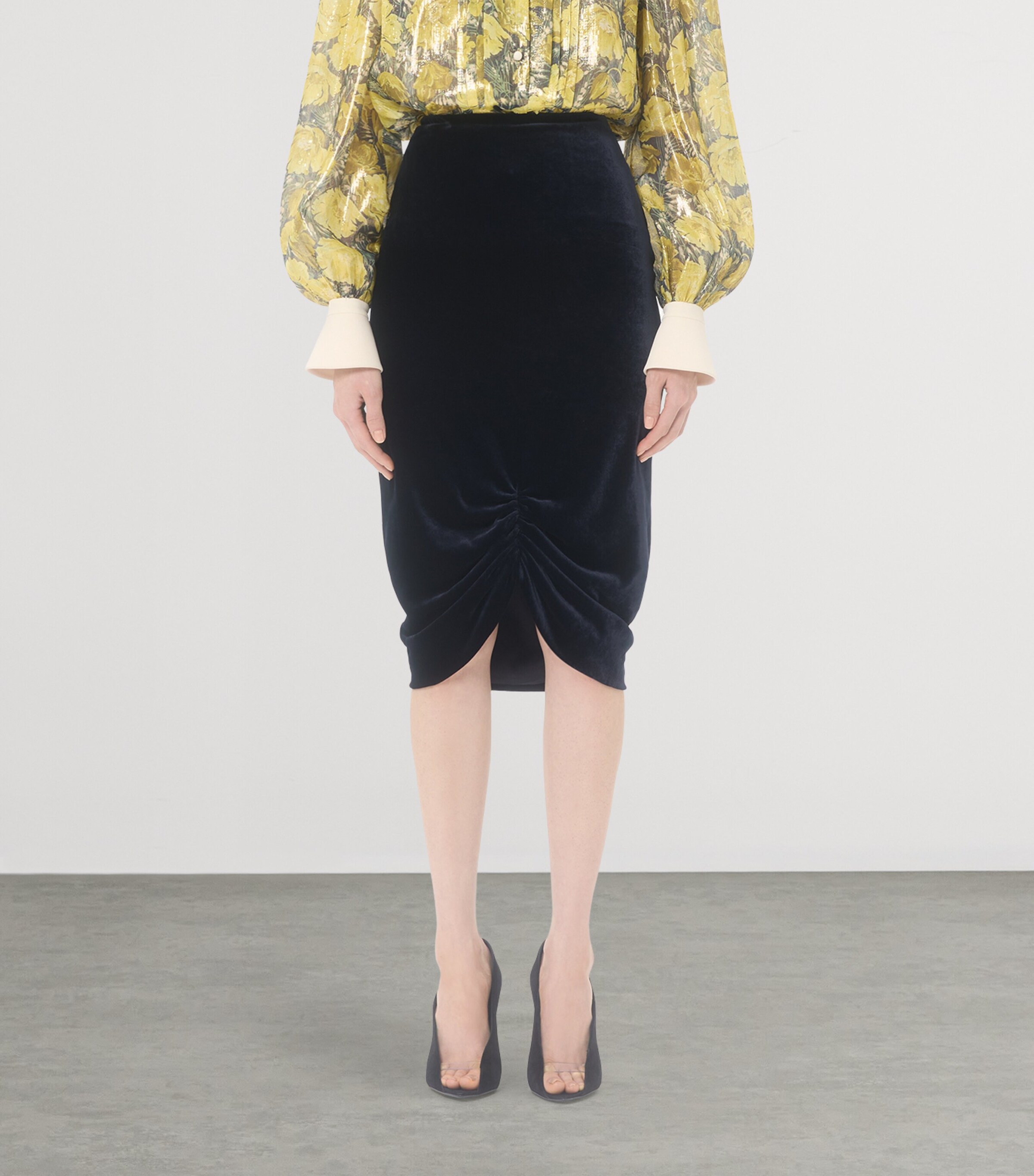Valentino Womens Velvet Gathered Midi Skirt Image 2