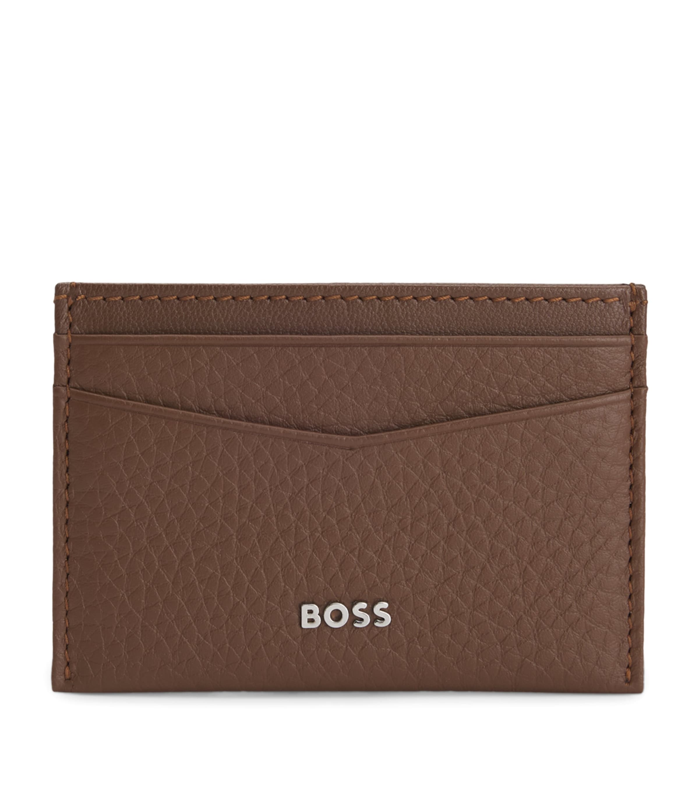 Hugo Boss Leather Crosstown Card Holder In Brown