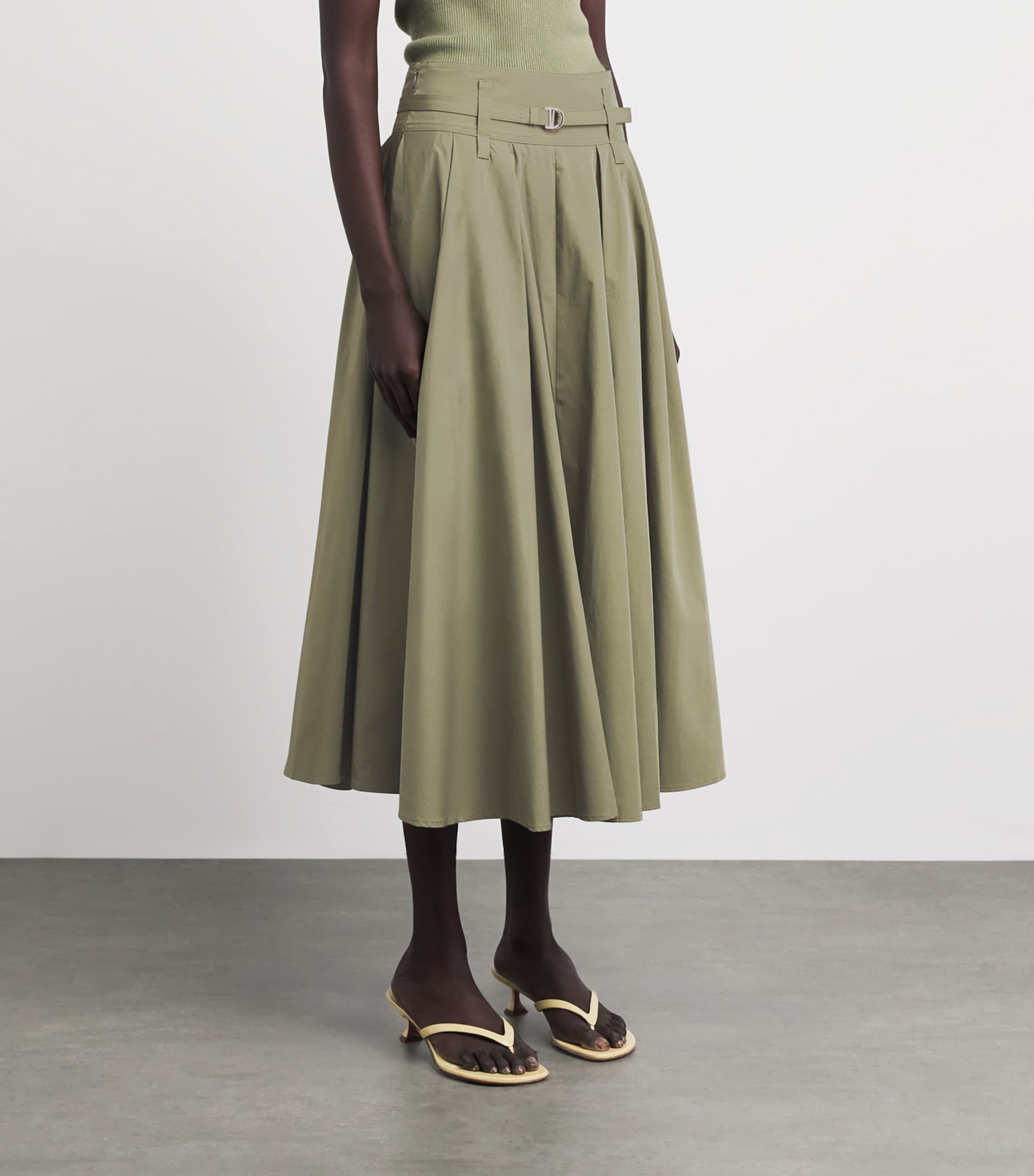 Maje Womens Pleated Belted Midi Skirt Khaki Image 4