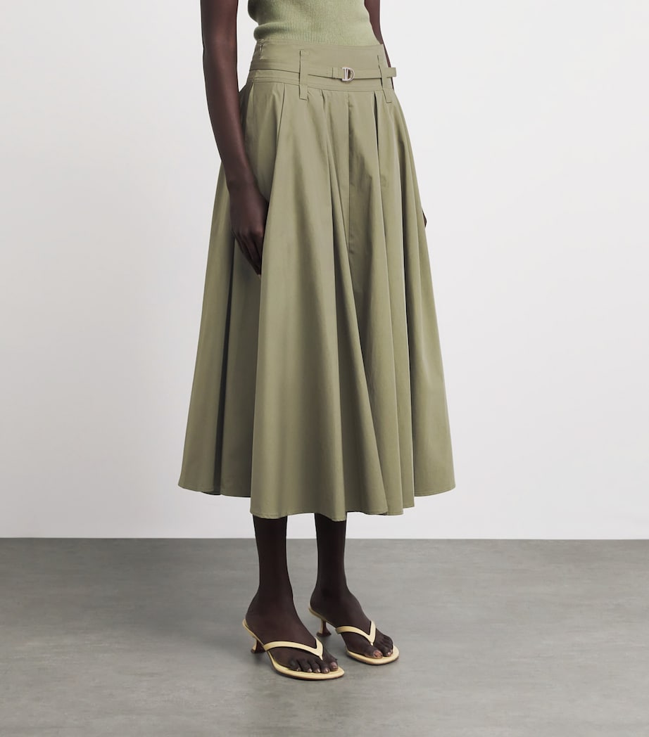 Maje Womens Pleated Belted Midi Skirt Khaki Image 4
