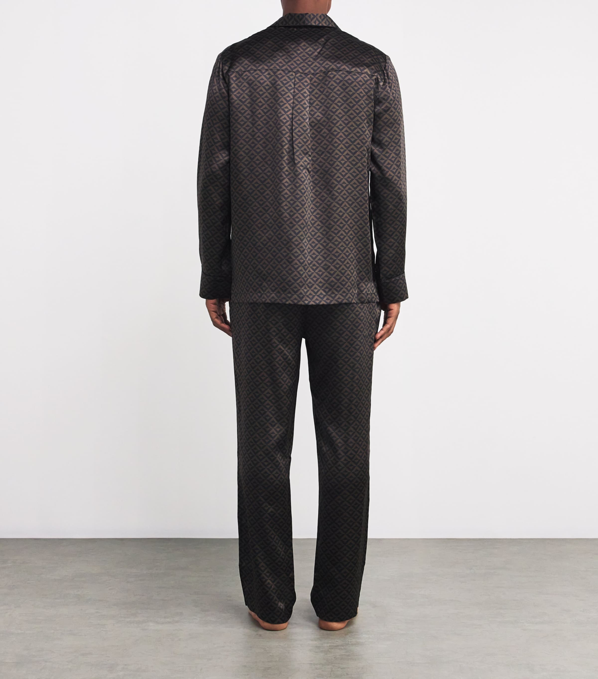 Silk Geometric Print Pyjama Set BLACK Image 3