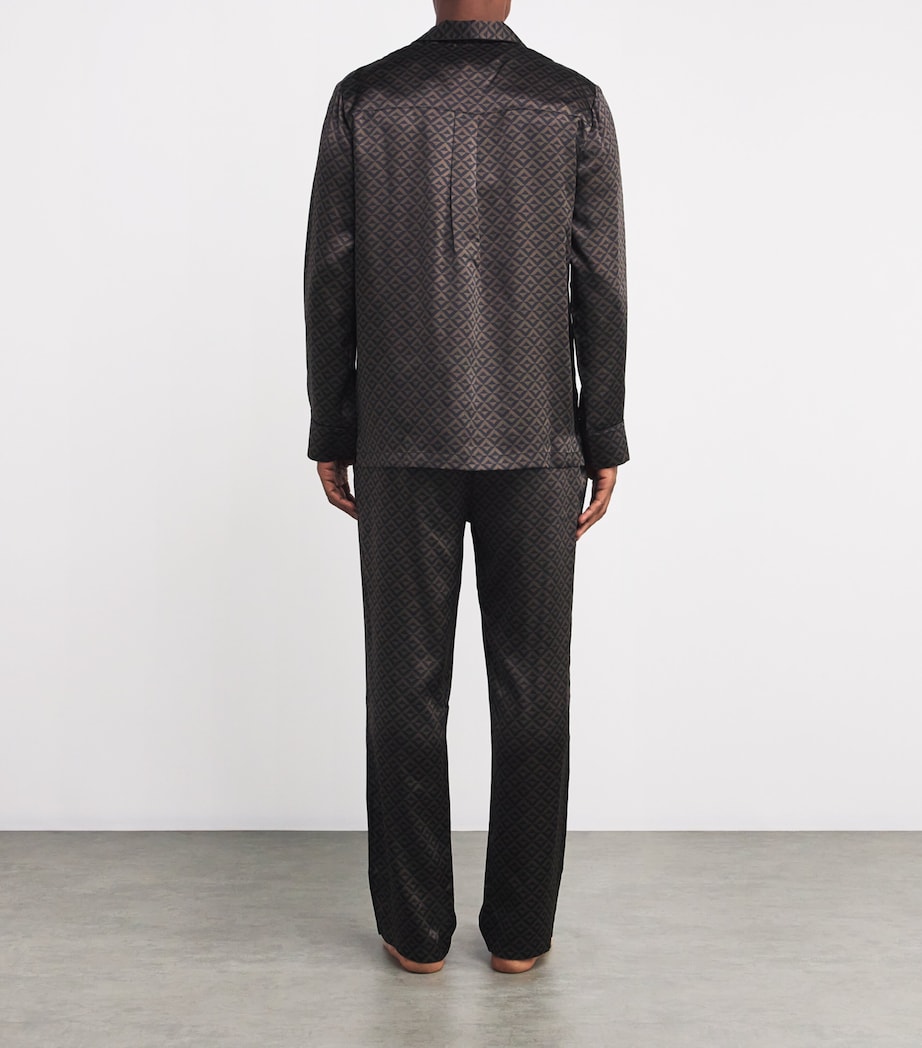 Silk Geometric Print Pyjama Set BLACK Image 3
