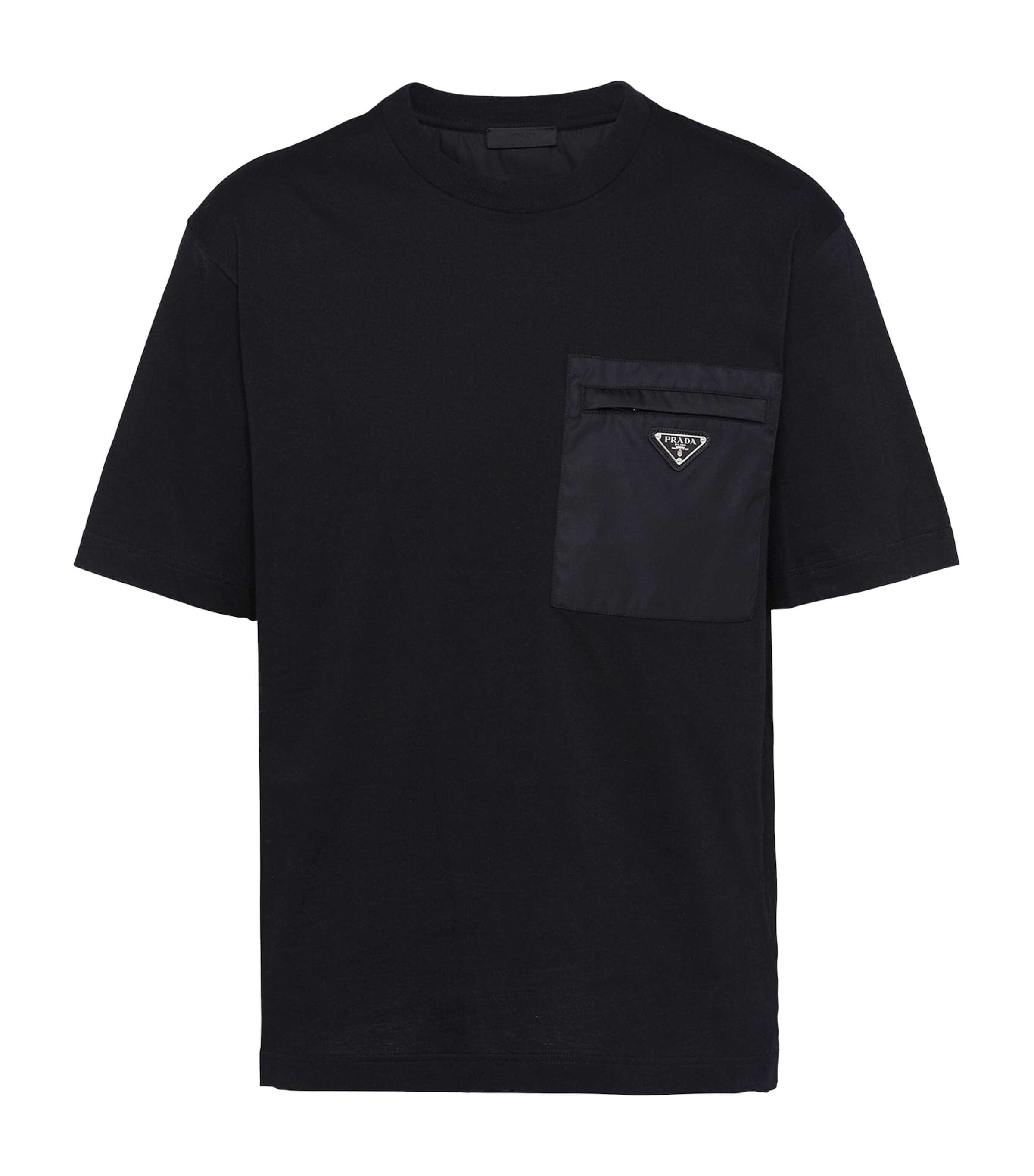 Prada Mens Cotton and Re-Nylon Pocket T-Shirt Black Image 1