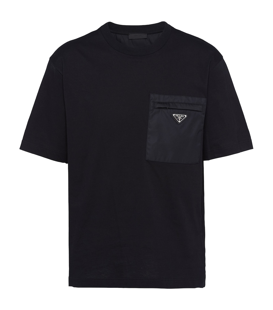 Prada Mens Cotton and Re-Nylon Pocket T-Shirt Black Image 1