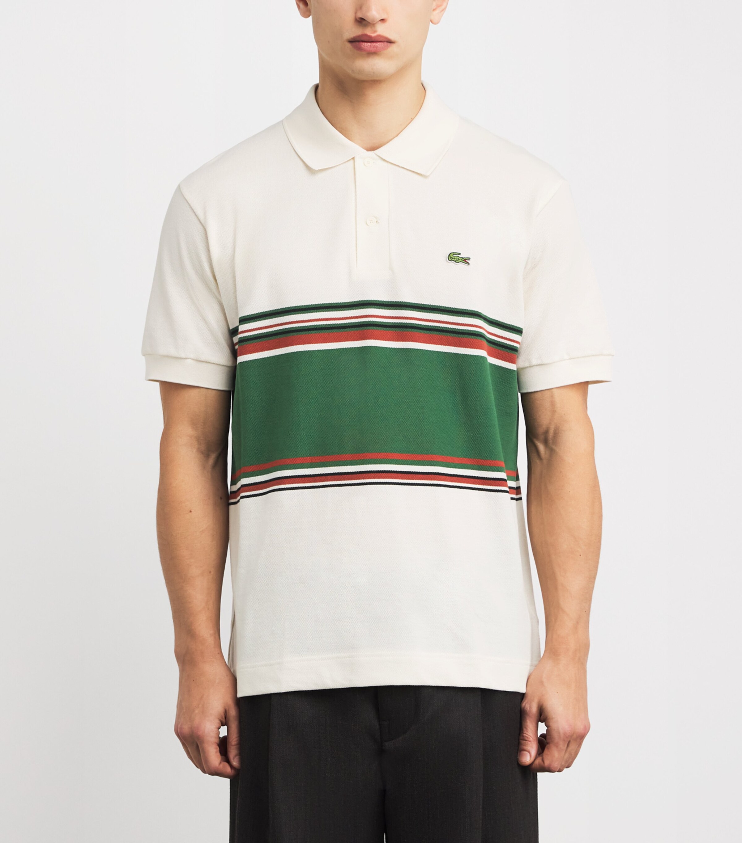 Lacoste Mens Cotton Contrast Stripe Polo Shirt Cream Image 3