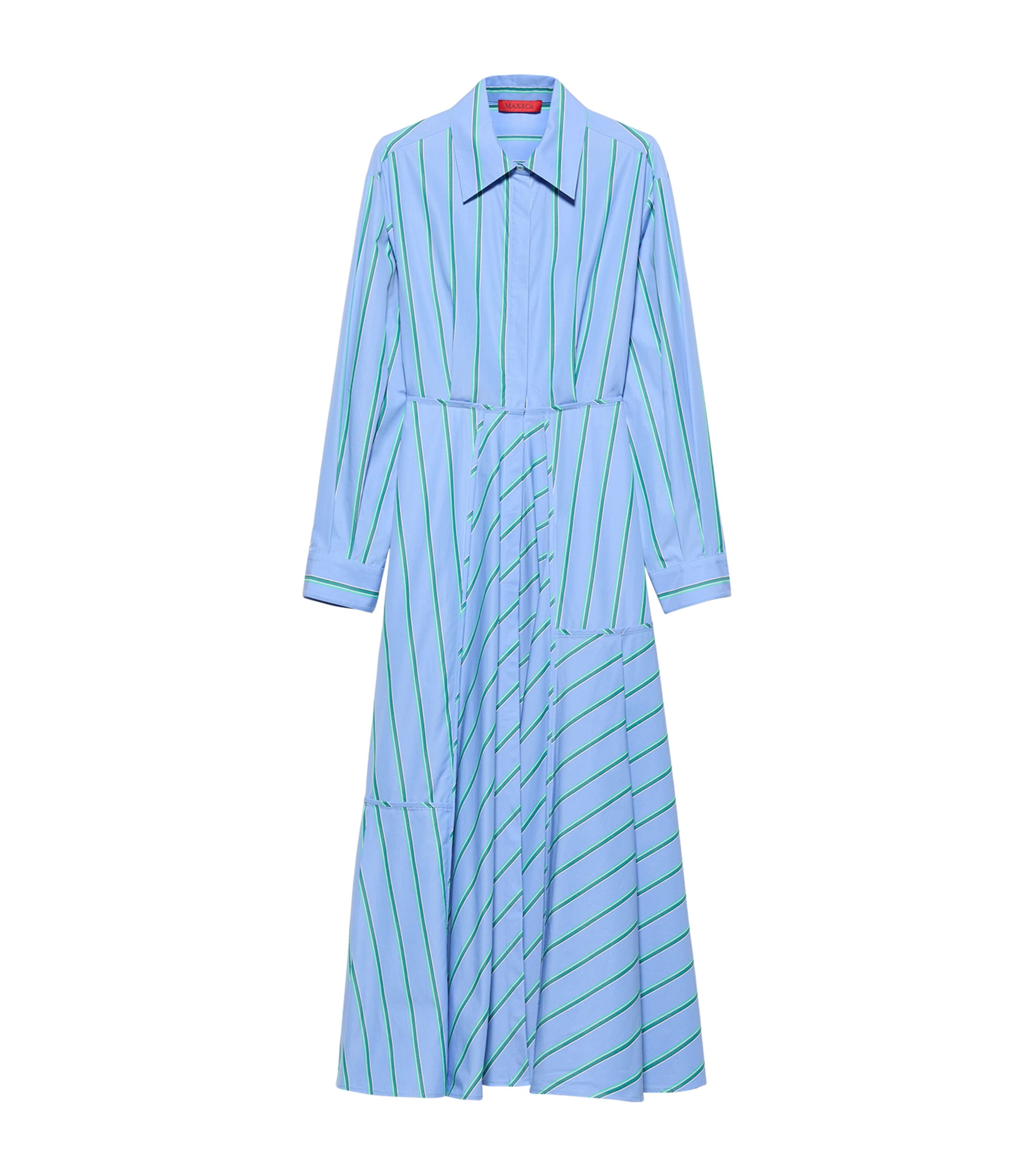 Max & Co . Cotton Striped Shirt Dress In Blue