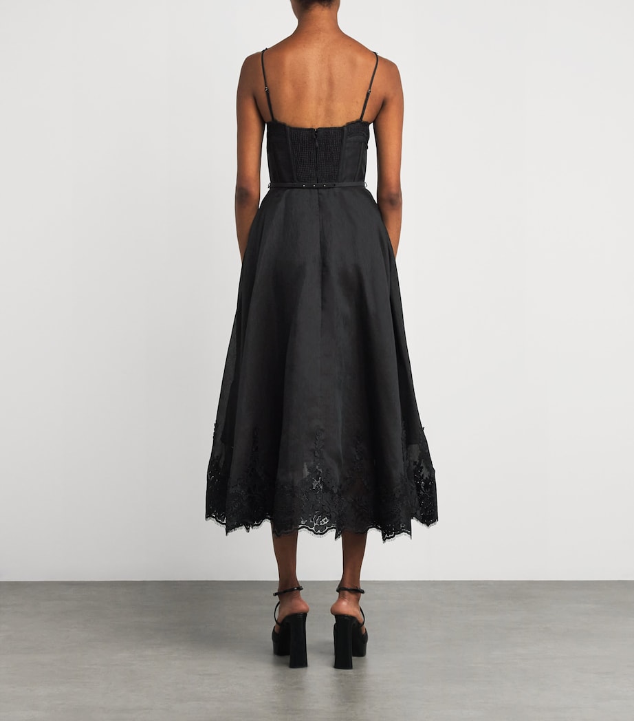Linen-Silk Hypnotic Midi Dress BLACK Image 3
