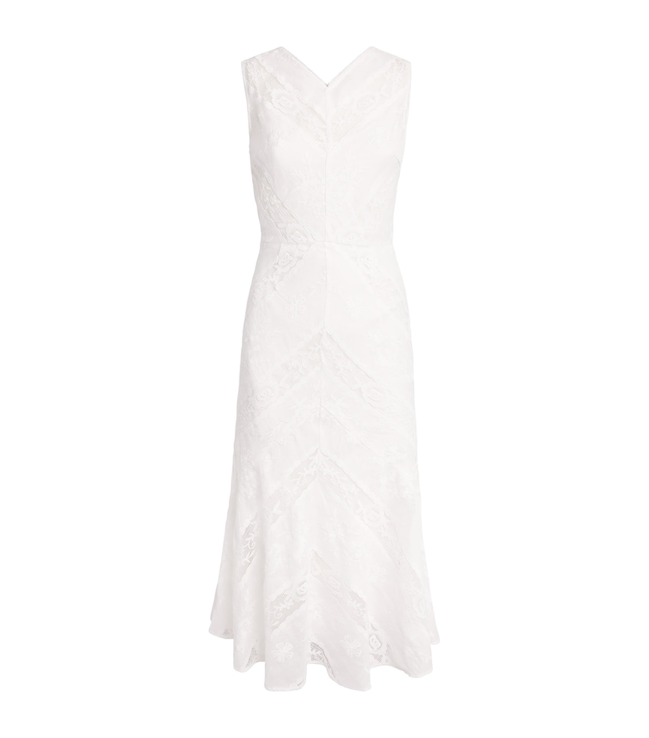 Self-Portrait Womens Ramie Embroidered Midi Dress White Image 1