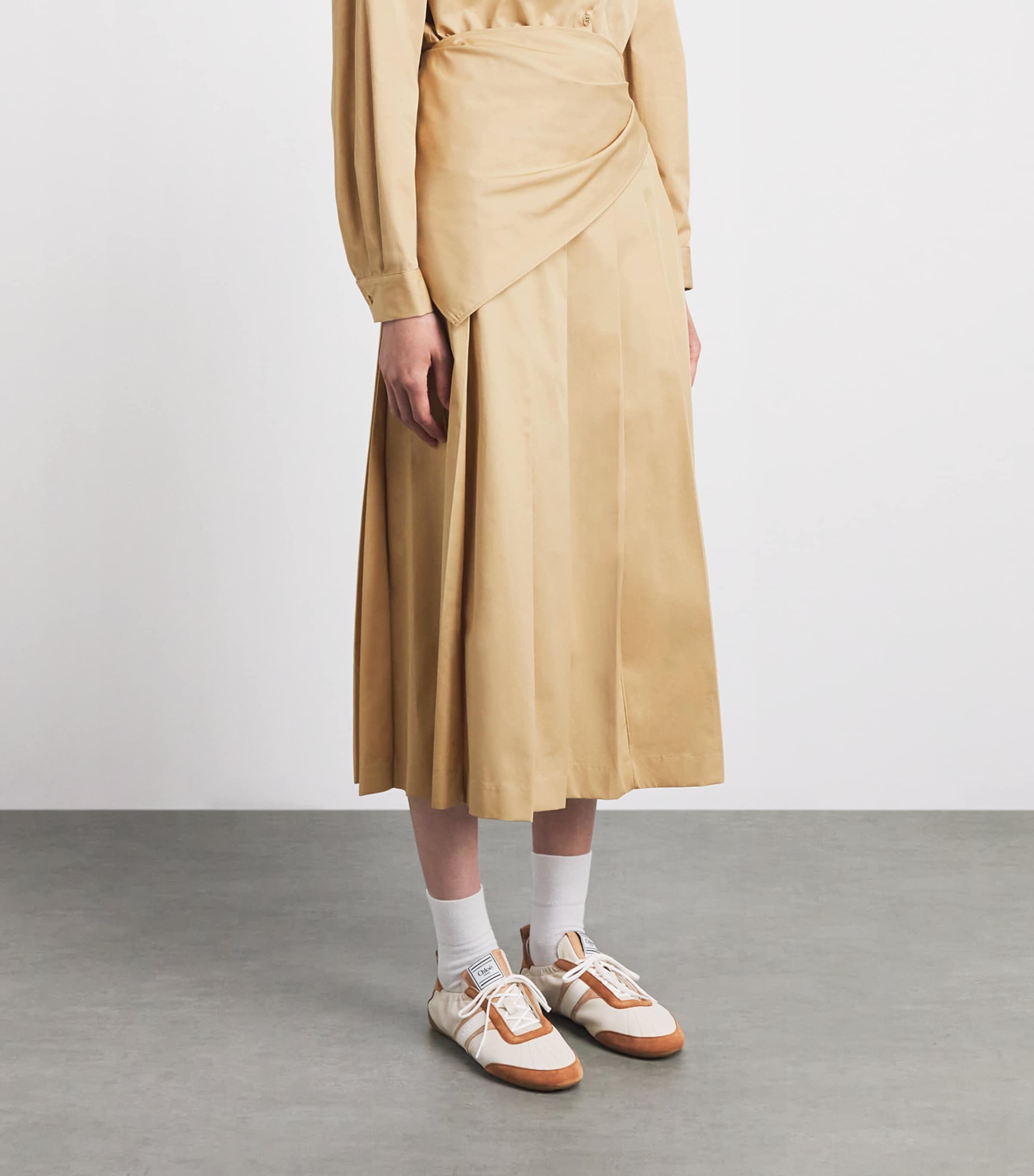 Claudie Pierlot Womens Cotton Pleated Midi Skirt Beige Image 4