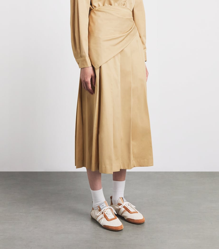 Claudie Pierlot Womens Cotton Pleated Midi Skirt Beige Image 4