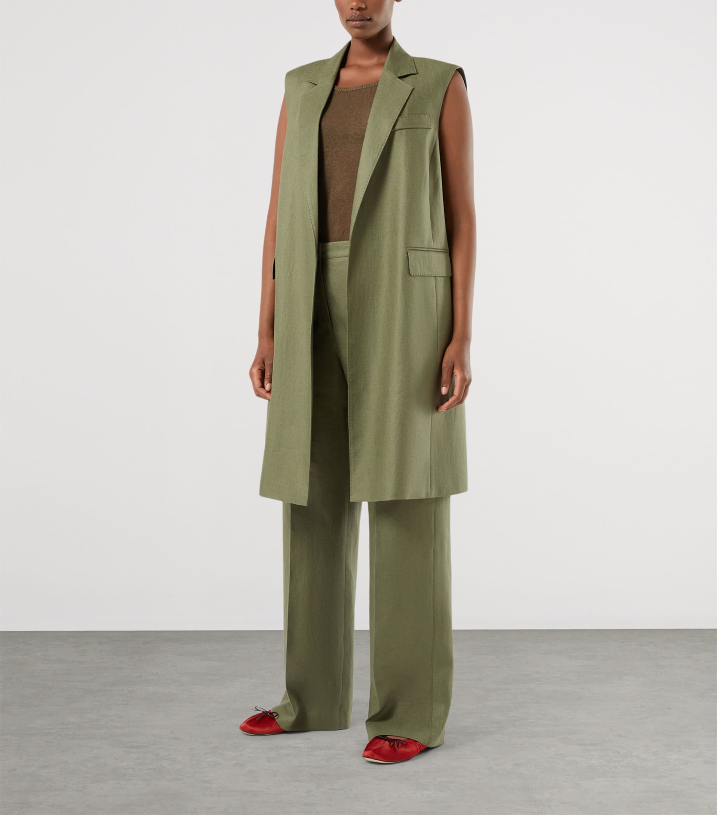 Marina Rinaldi Womens Linen Twill Gilet Olive Green Image 3