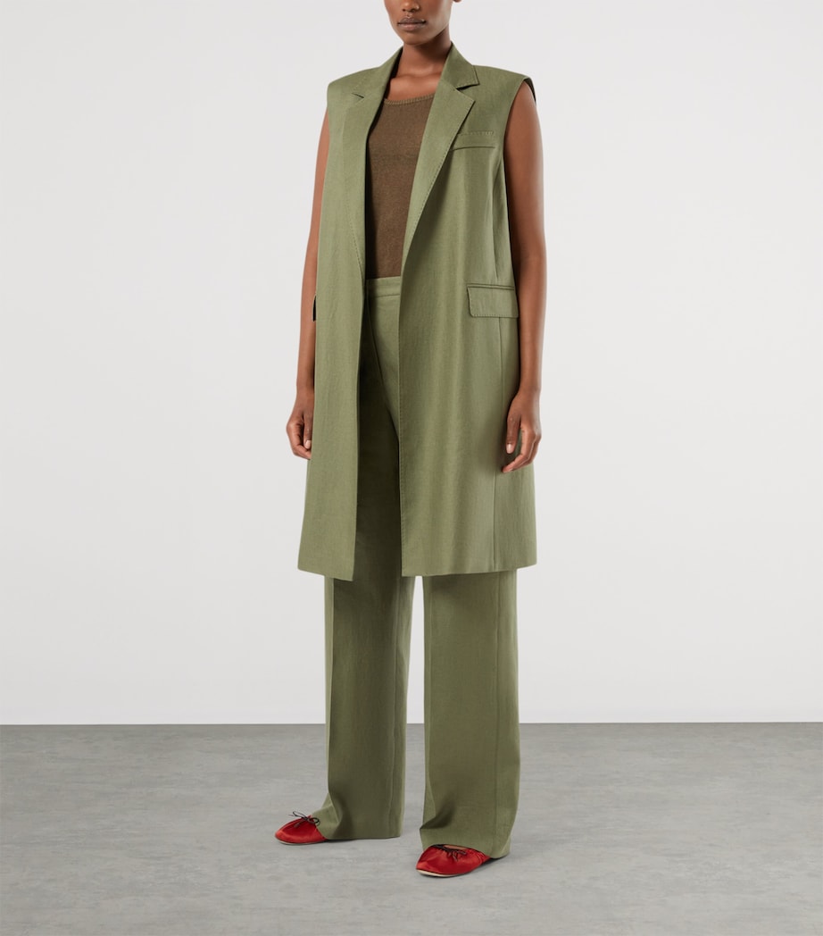 Marina Rinaldi Womens Linen Twill Gilet Olive Green Image 3