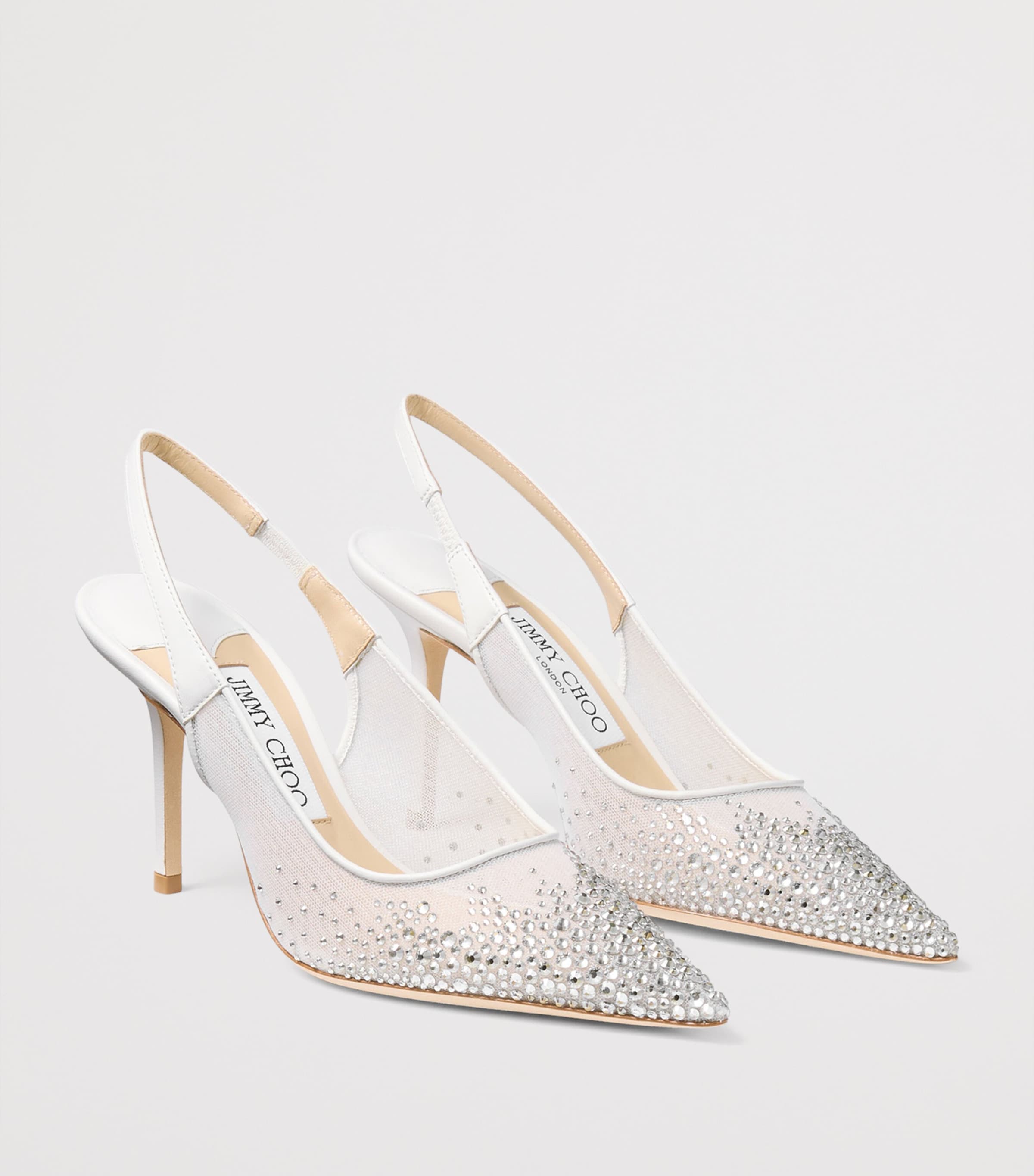 Jimmy Choo Love 85 Embellished Slingback Pumps White/crystal Image 3