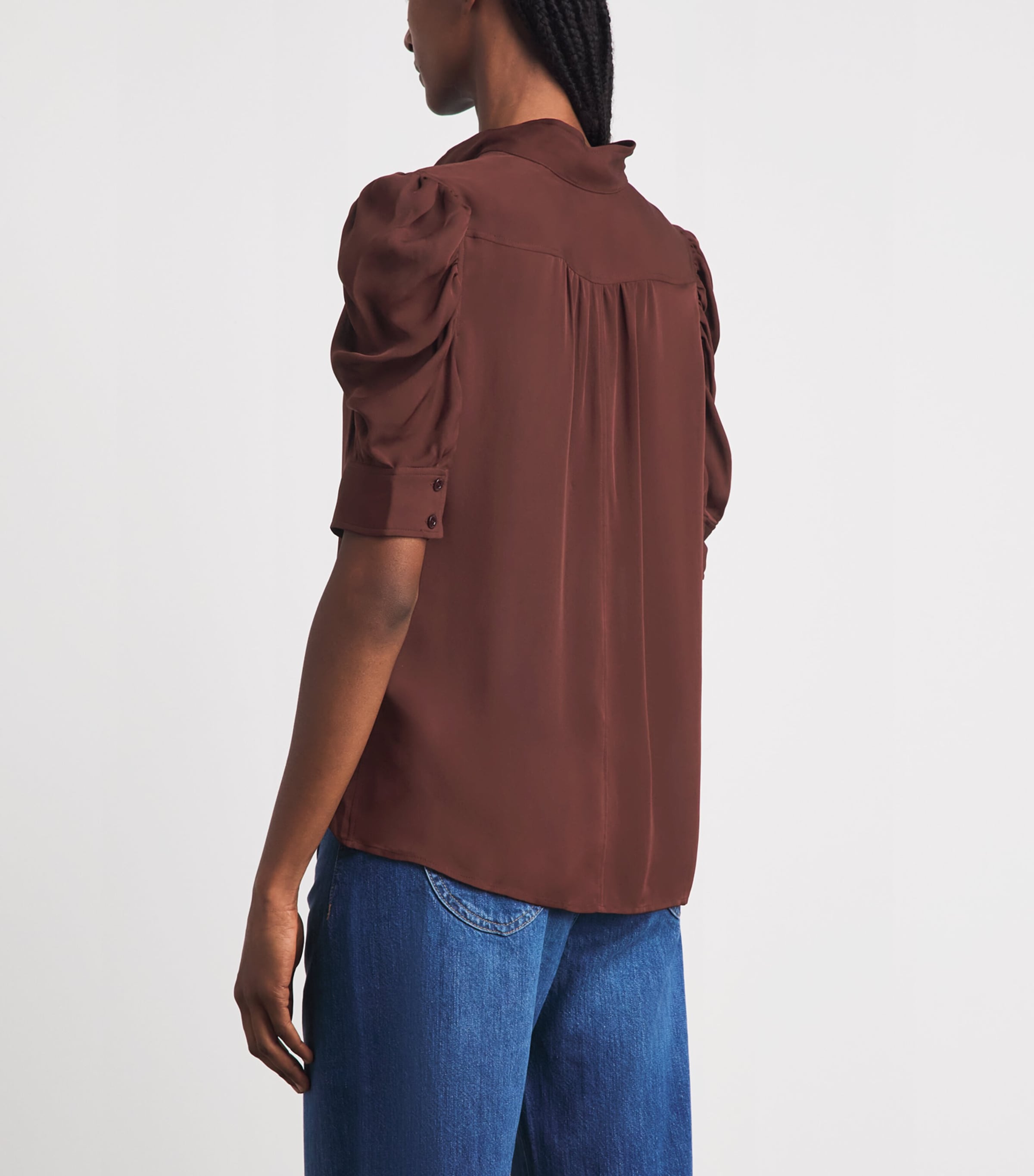 FRAME Womens Silk Puff-Sleeve Gillian Blouse Currant Image 5
