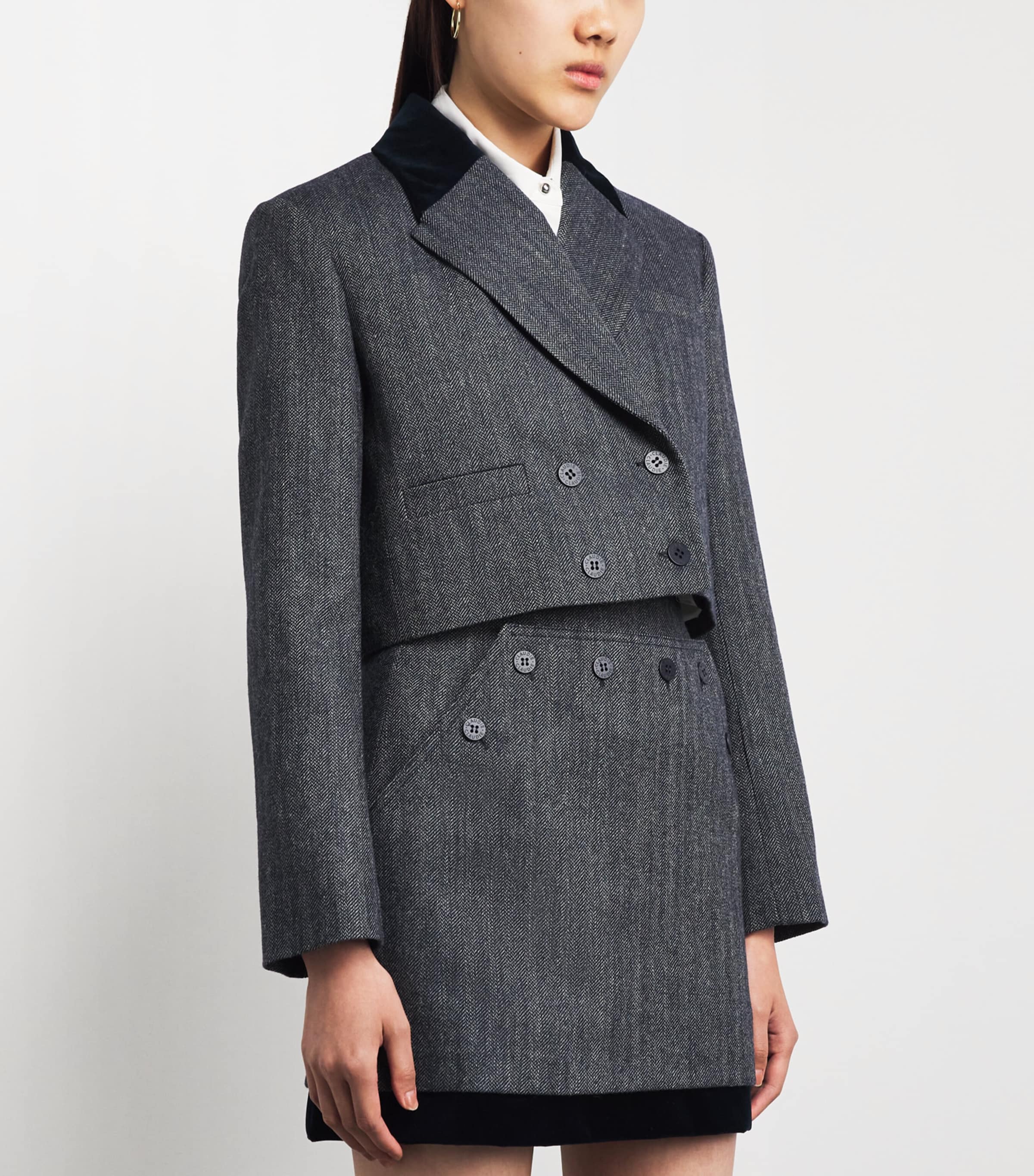 Claudie Pierlot Womens Tweed-Velvet Cropped Blazer Dual Color Image 4