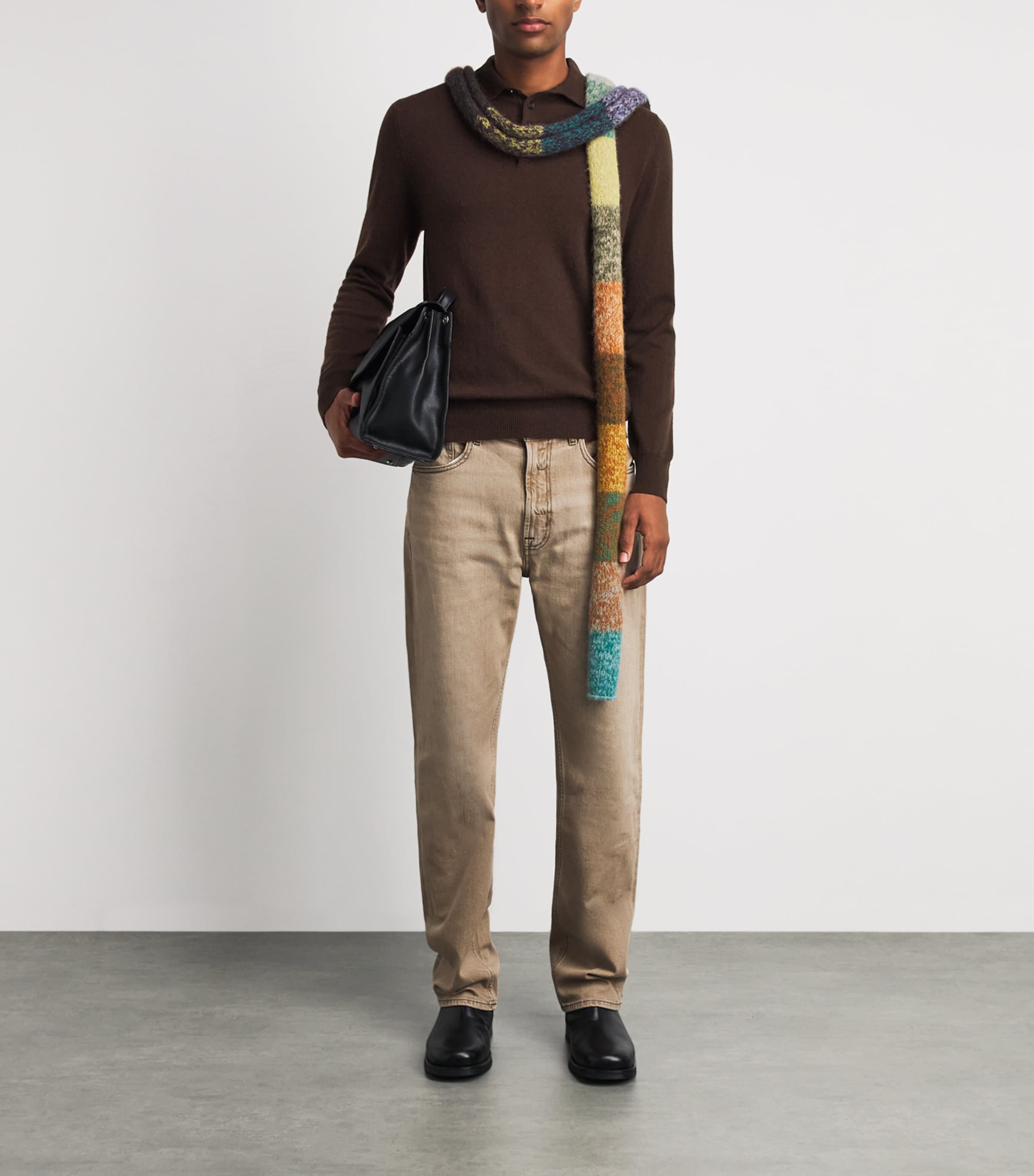 Allude Mens Virgin Wool Open-Collar Polo Sweater Image 2