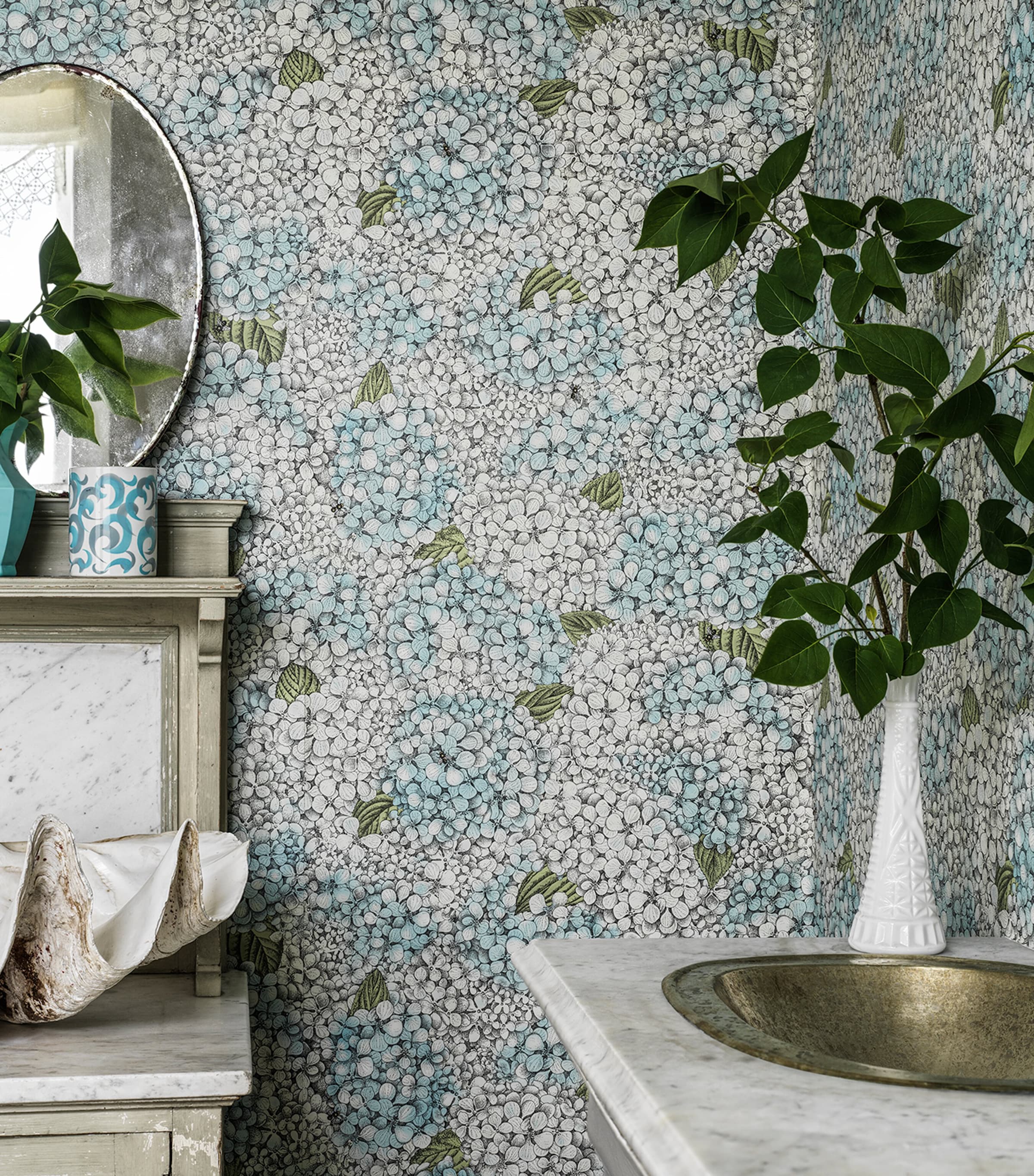 Cole & Son x Fornasetti Ortensia Wallpaper Roll Blue & Cream Image 3