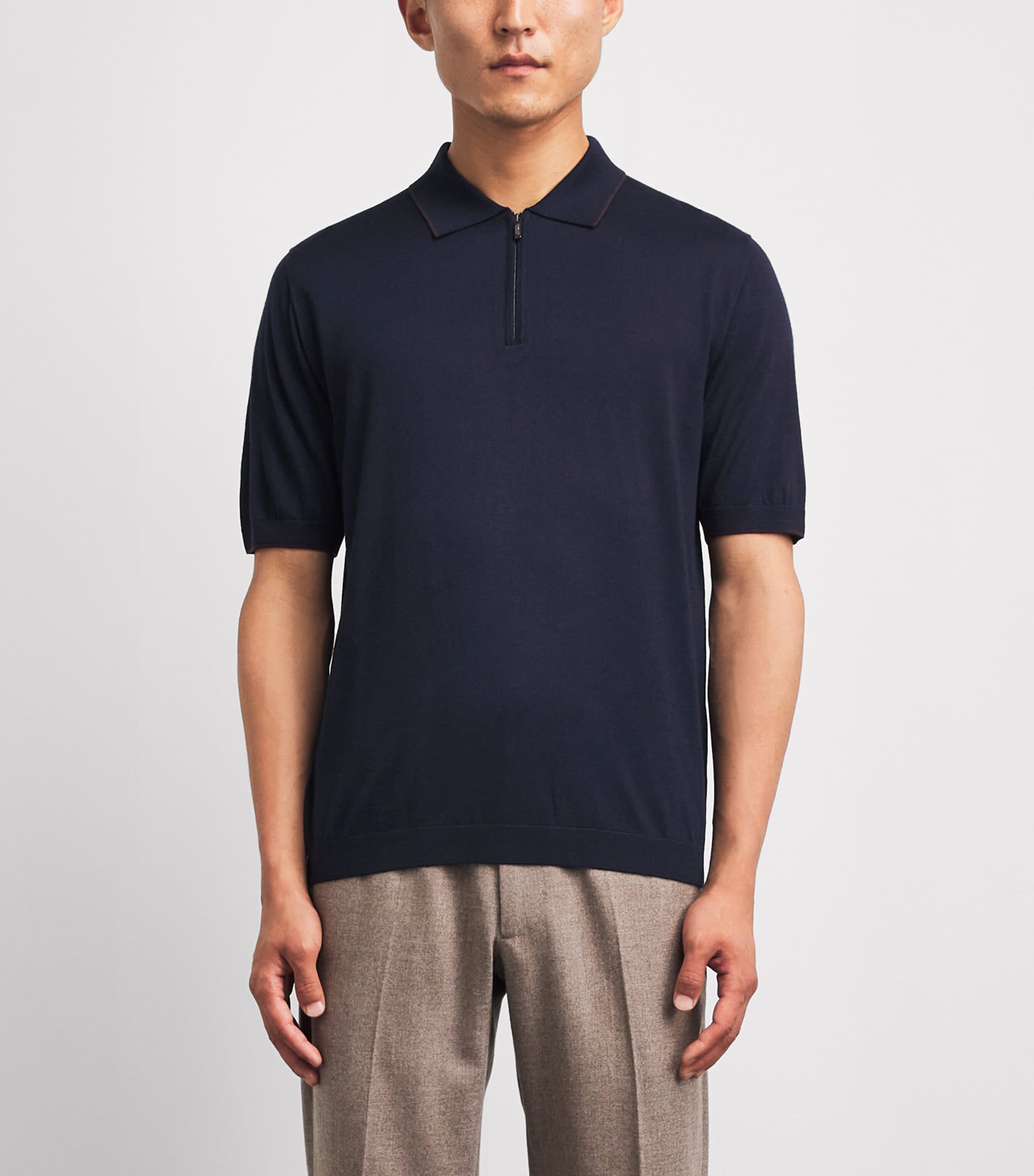 Maurizio Baldassari Mens Virgin Wool Zip-Up Polo Shirt Dark Navy Image 4